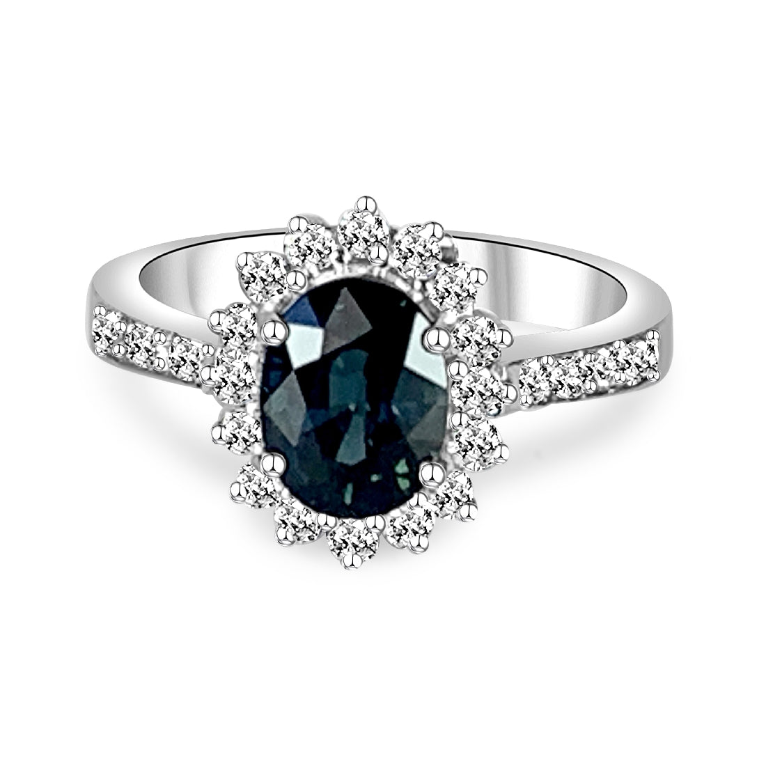 Platinum Teal sapphire 2.07ct and Diamond cluster ring - Masterpiece Jewellery Opal & Gems Sydney Australia | Online Shop