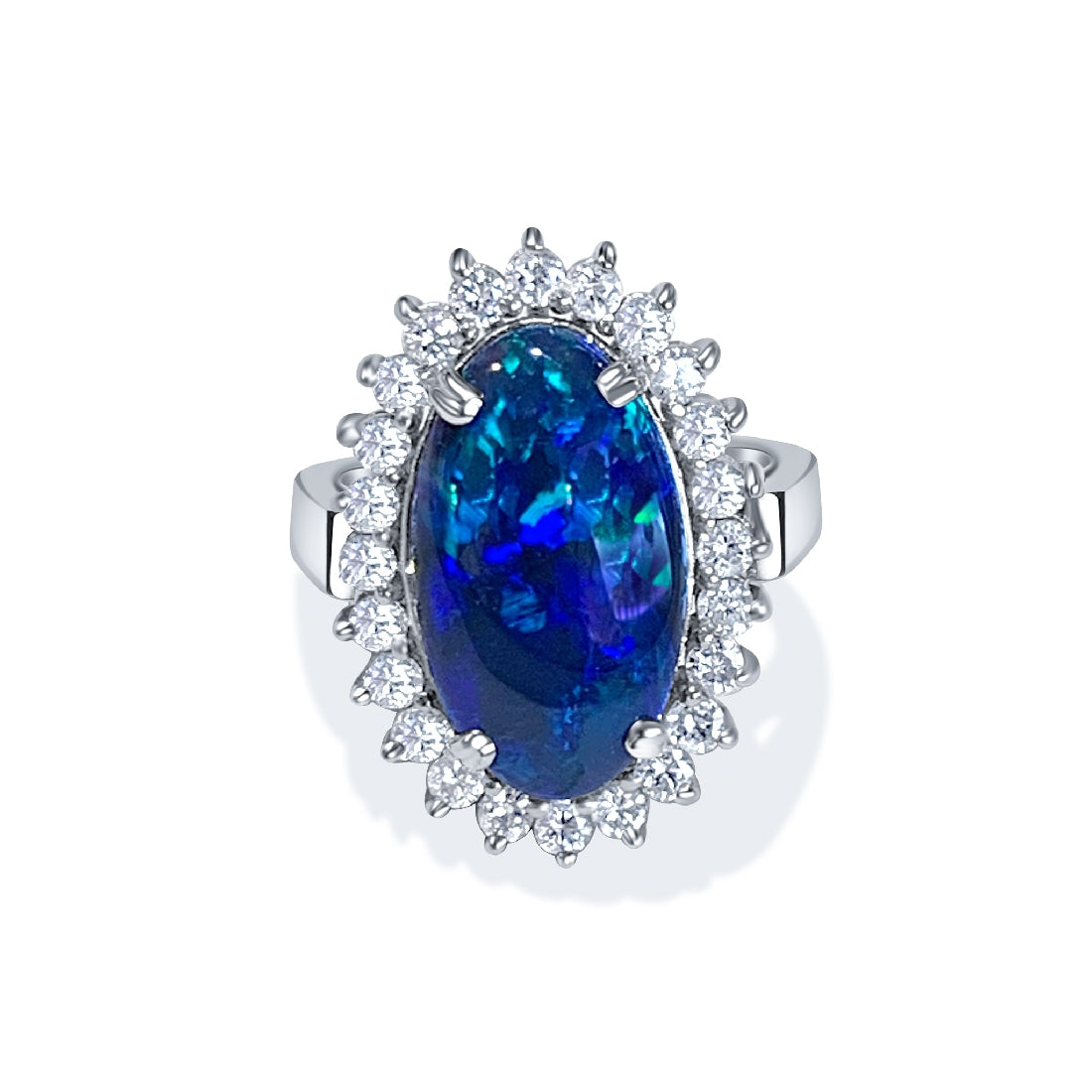 Platinum Cluster Black Opal and Diamond ring - Masterpiece Jewellery Opal & Gems Sydney Australia | Online Shop