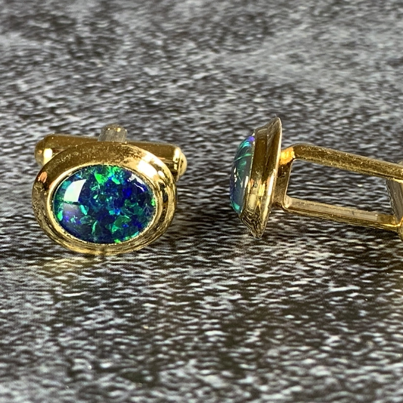 Gold Plated 10x8mm Triplet Opal cufflinks - Masterpiece Jewellery Opal & Gems Sydney Australia | Online Shop