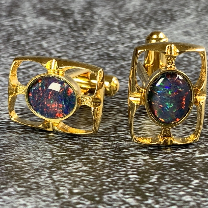 Gold Plated 9x7mm Opal triplet Cufflinks - Masterpiece Jewellery Opal & Gems Sydney Australia | Online Shop