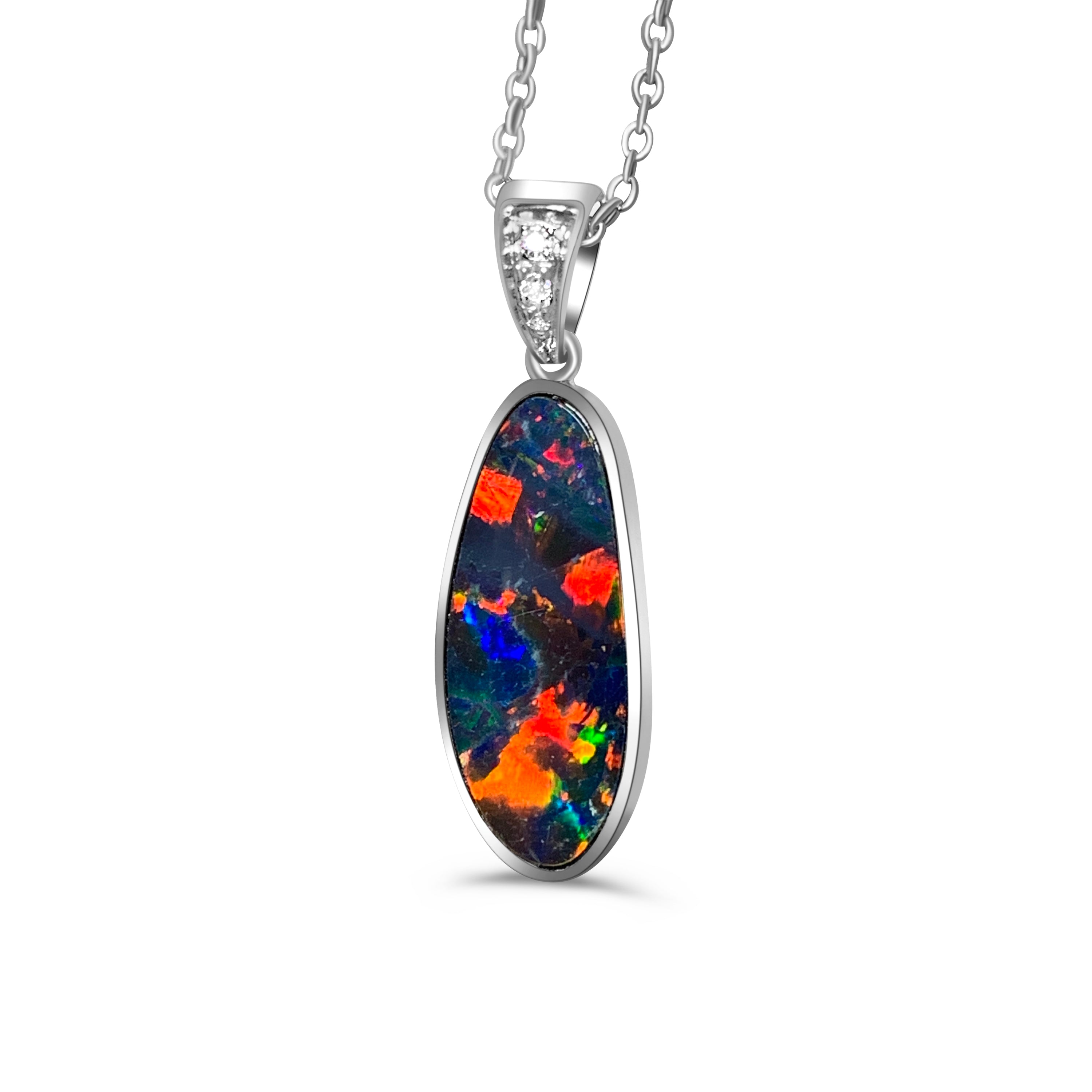 14kt White Gold Fire Opal 17.8x6.6mm and Diamond pendant - Masterpiece Jewellery Opal & Gems Sydney Australia | Online Shop