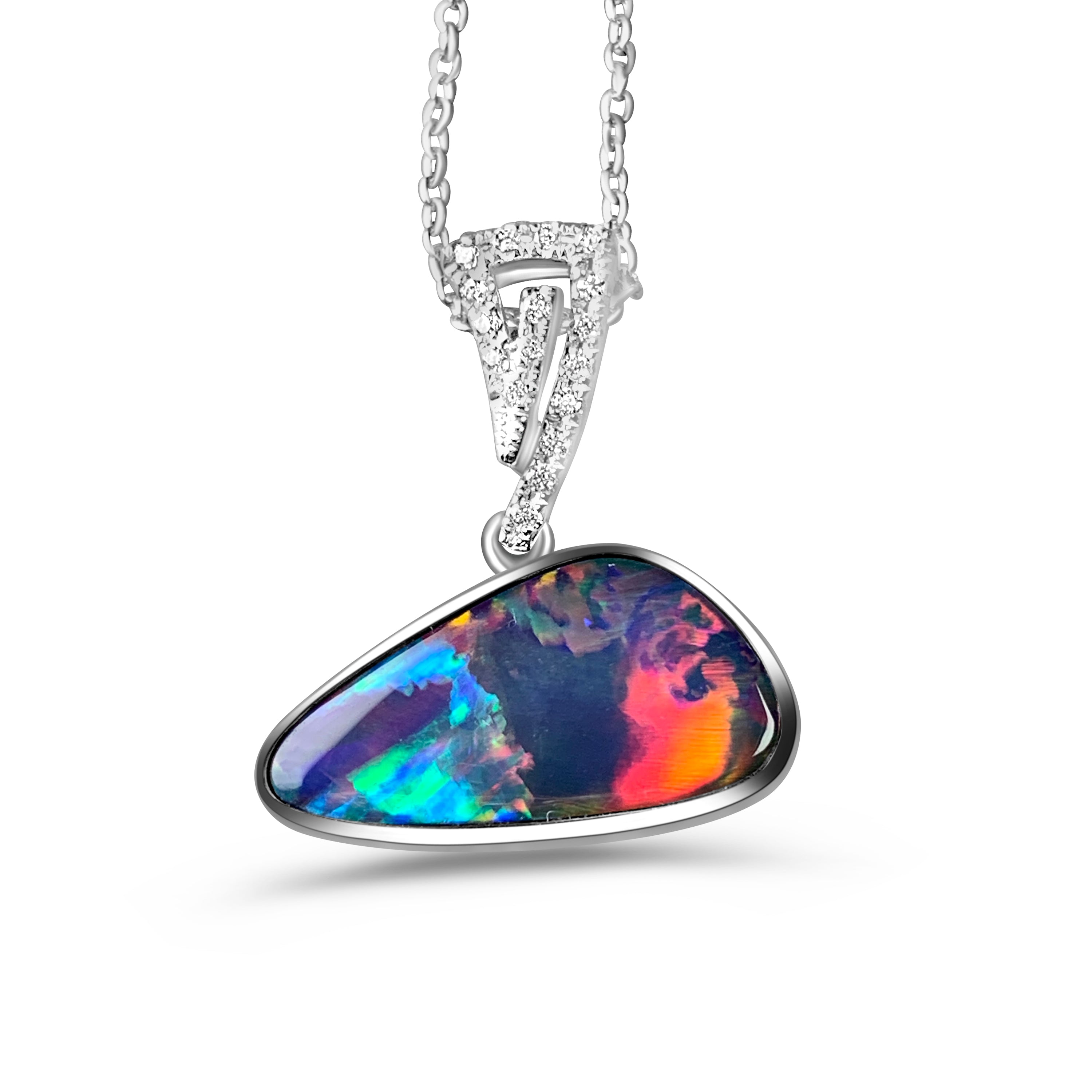 14kt White Gold Opal 3.6ct and Diamond pendant - Masterpiece Jewellery Opal & Gems Sydney Australia | Online Shop