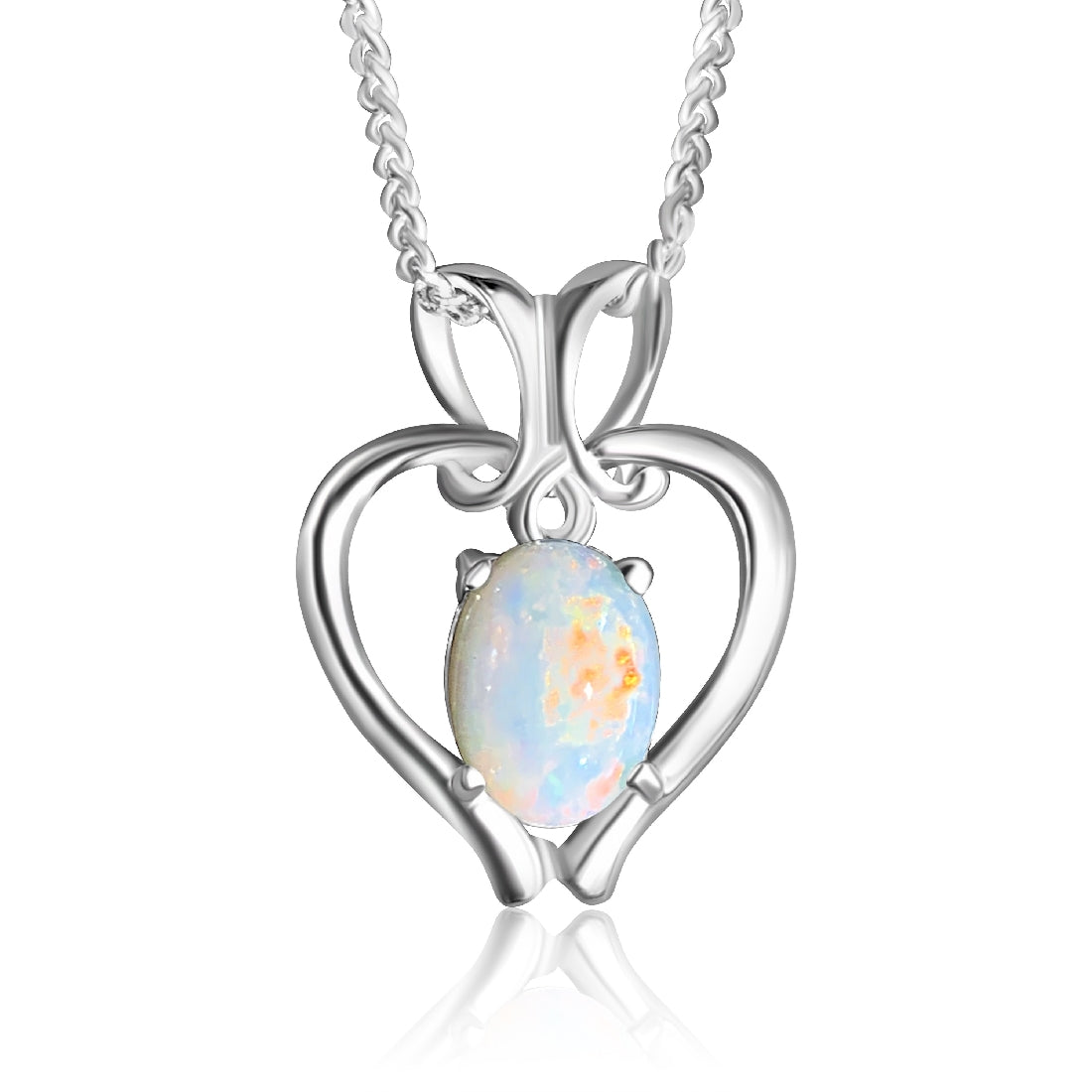 Sterling Silver Heart pendant 8x6mm White Opal - Masterpiece Jewellery Opal & Gems Sydney Australia | Online Shop