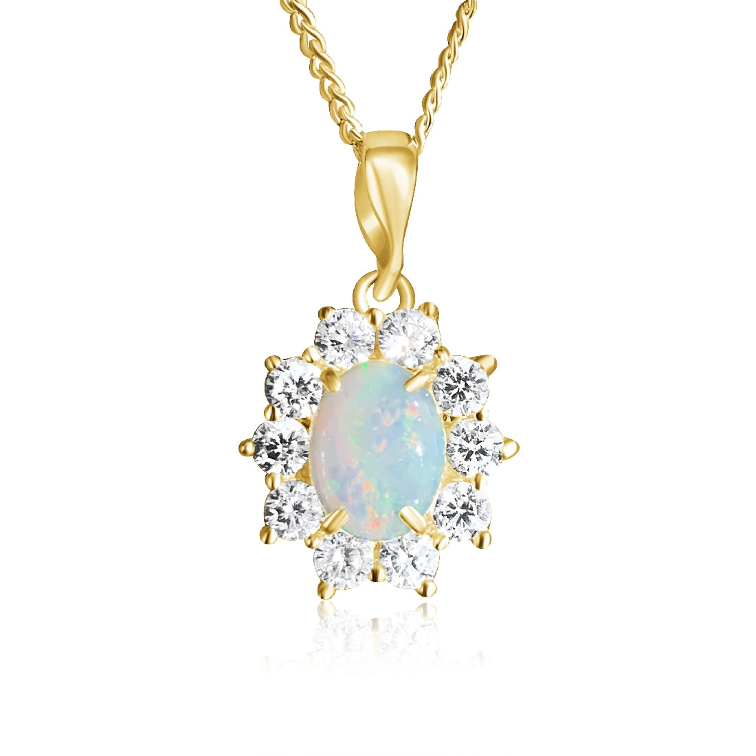 Yellow Gold plated silver 8x6mm White Opal cluster pendant - Masterpiece Jewellery Opal & Gems Sydney Australia | Online Shop