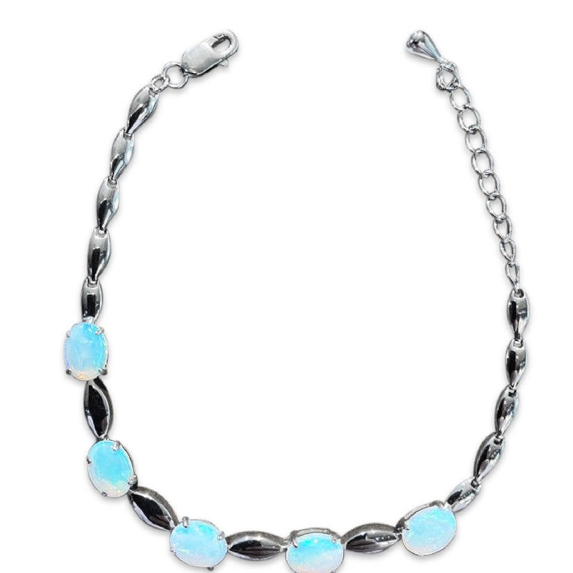 Gold plated White Opal 8x6mm bracelet with marquise shape design - Masterpiece Jewellery Opal & Gems Sydney Australia | Online Shop