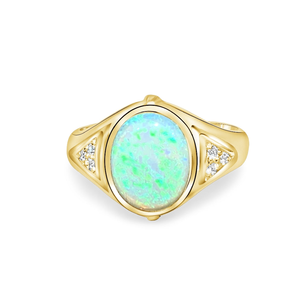 18kt Yellow Gold Green Dark Opal and Diamond - Masterpiece Jewellery Opal & Gems Sydney Australia | Online Shop