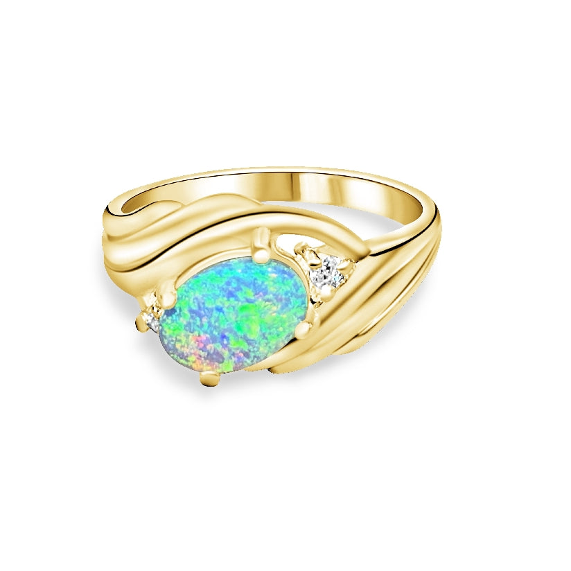 18kt Yellow Gold Black Opal and Diamond slanted ring - Masterpiece Jewellery Opal & Gems Sydney Australia | Online Shop