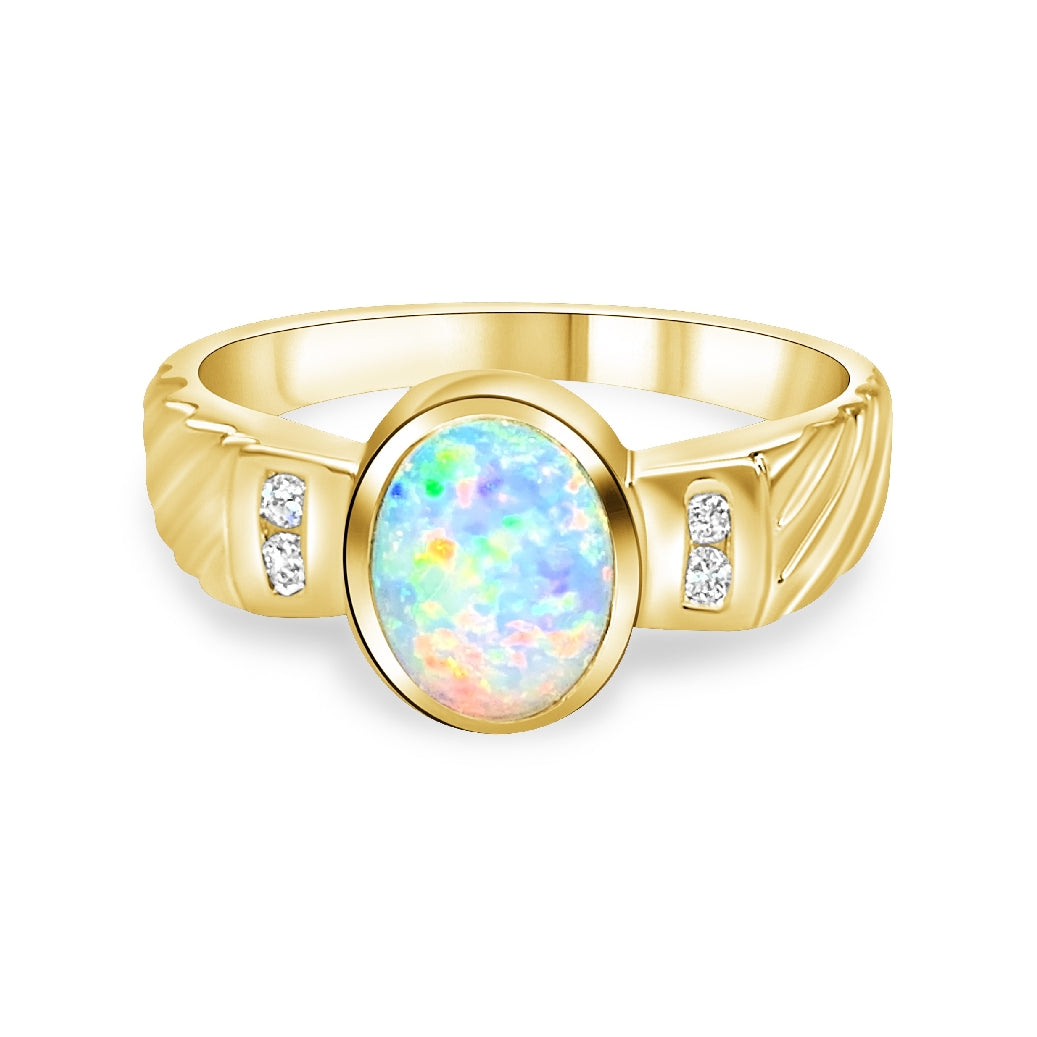 18kt Yellow Gold Crystal Opal and Diamond ring - Masterpiece Jewellery Opal & Gems Sydney Australia | Online Shop