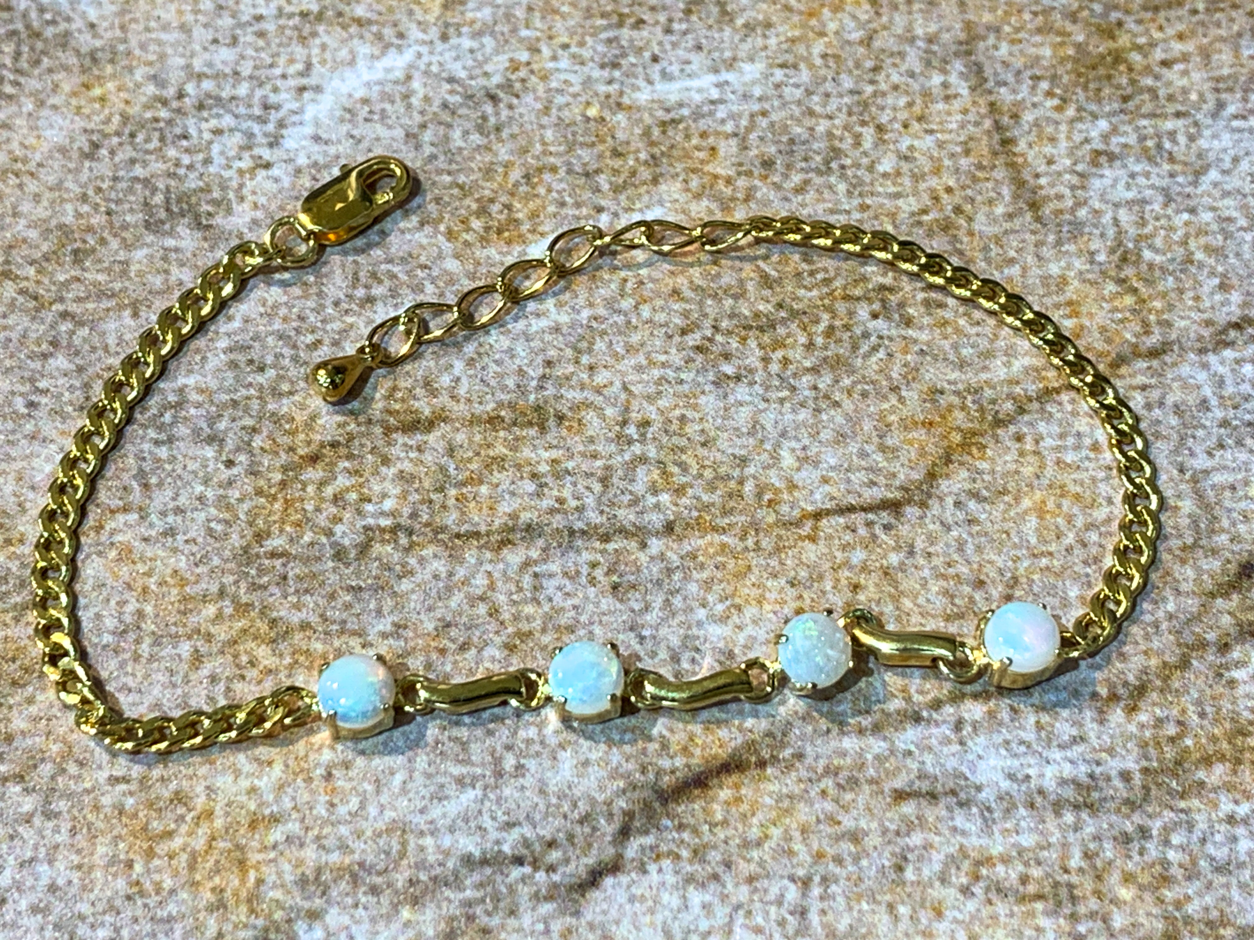 Gold plated Silver 5mm White Opal round bracelet - Masterpiece Jewellery Opal & Gems Sydney Australia | Online Shop
