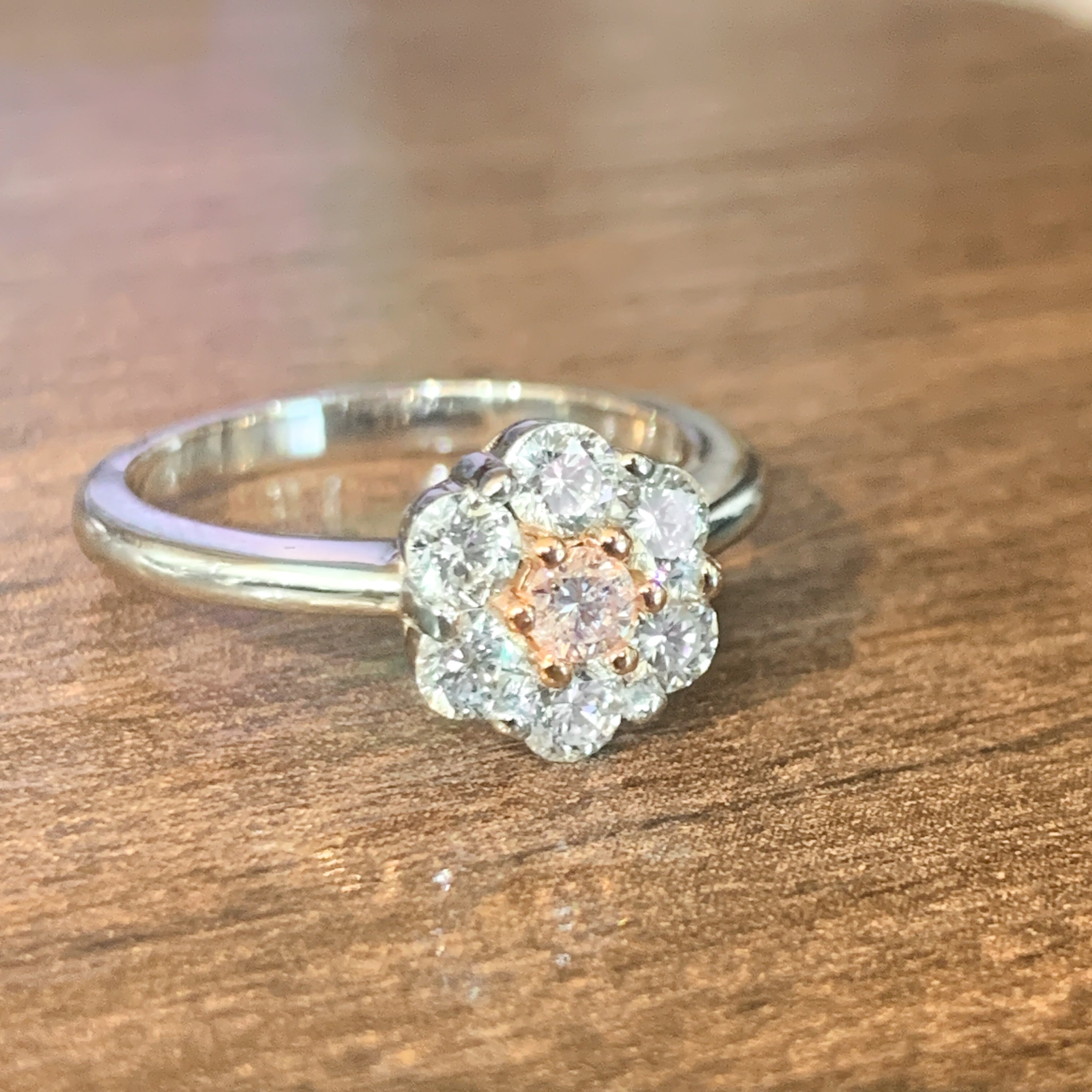 Platinum and Rose Gold cluster Pink Diamond 0.12 and White Diamond ring - Masterpiece Jewellery Opal & Gems Sydney Australia | Online Shop