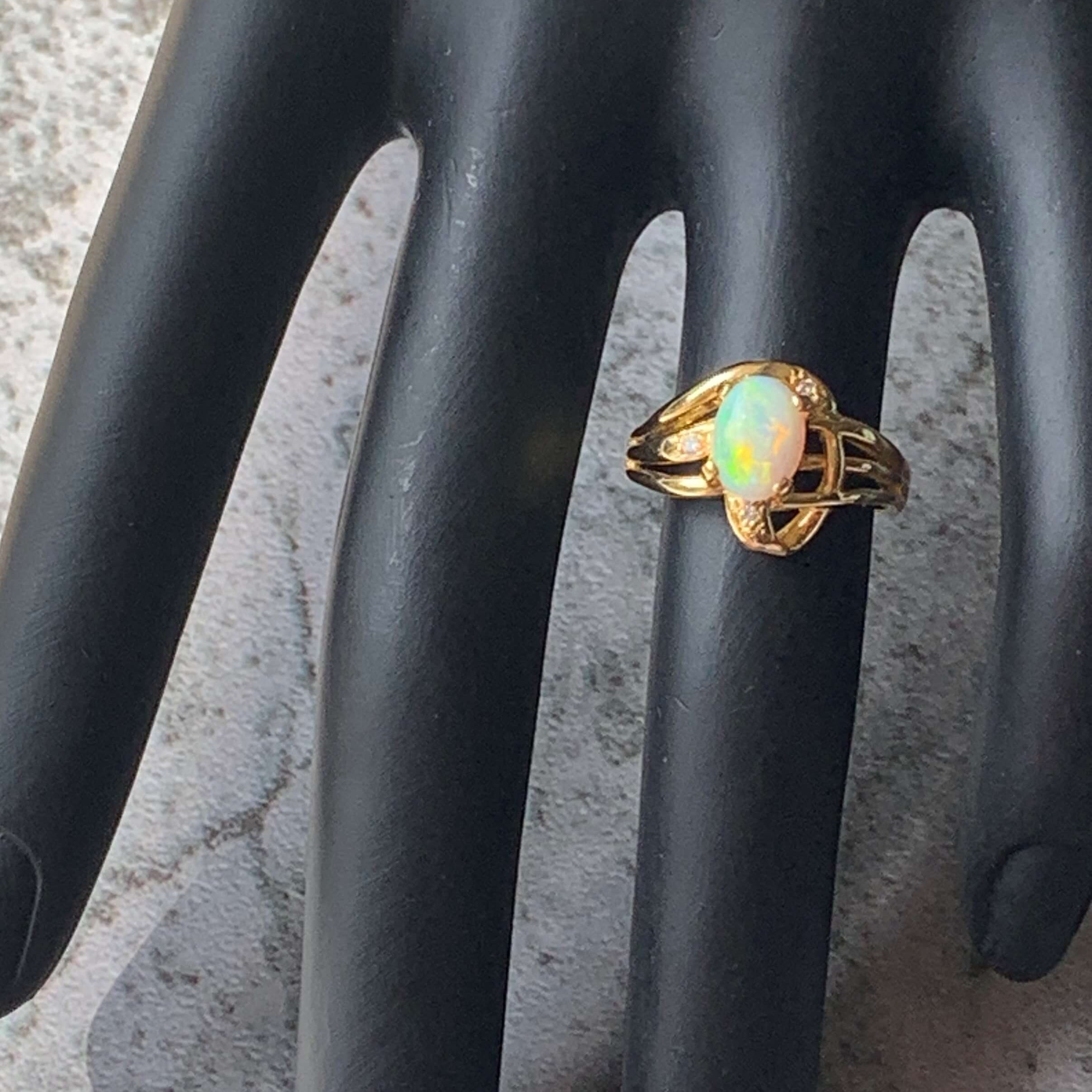 18kt Yellow Gold swirl Opal and Diamond ring - Masterpiece Jewellery Opal & Gems Sydney Australia | Online Shop