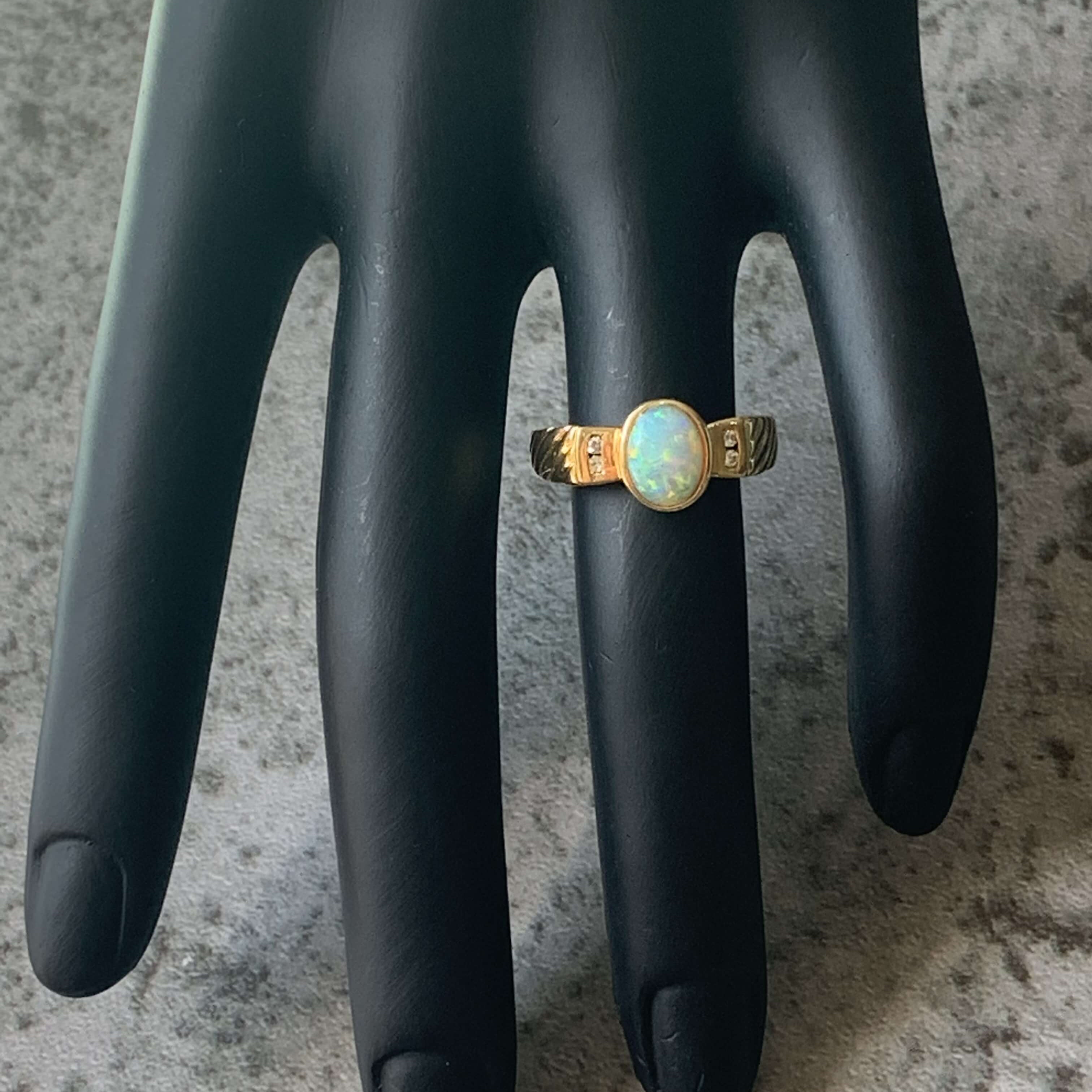 18kt Yellow Gold Crystal Opal and Diamond ring - Masterpiece Jewellery Opal & Gems Sydney Australia | Online Shop