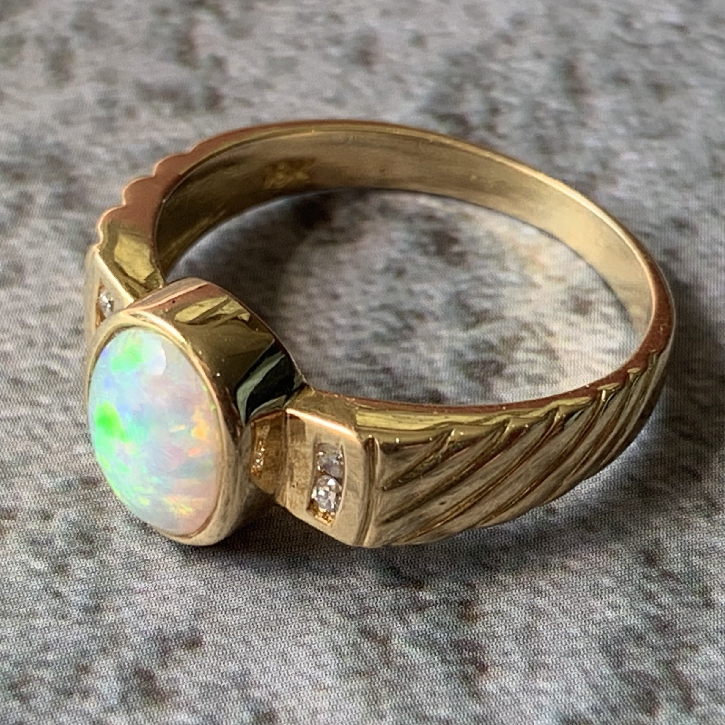 18kt Yellow Gold Crystal Opal and Diamond ring - Masterpiece Jewellery Opal & Gems Sydney Australia | Online Shop