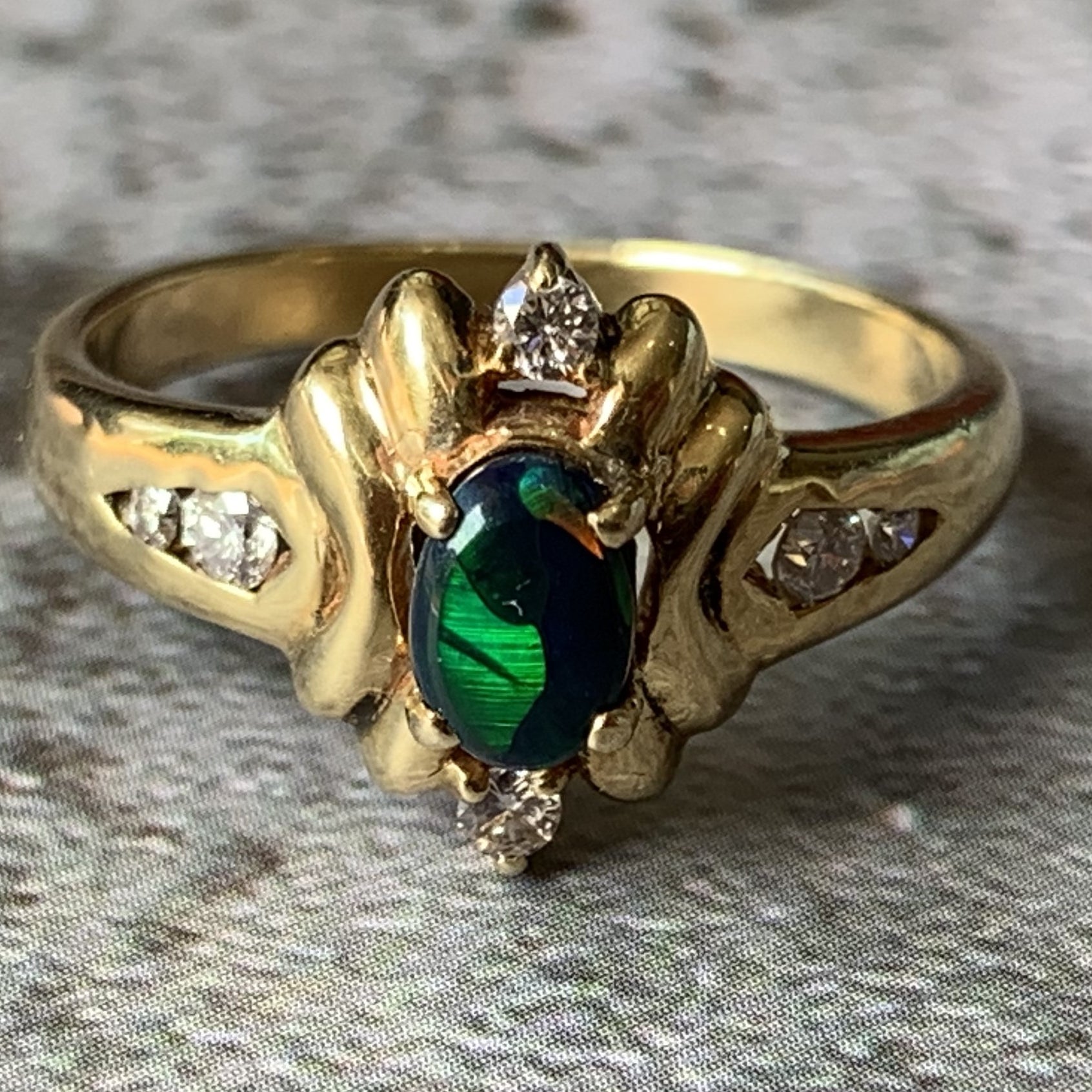 18kt Yellow Gold Black Opal and Diamond ring - Masterpiece Jewellery Opal & Gems Sydney Australia | Online Shop