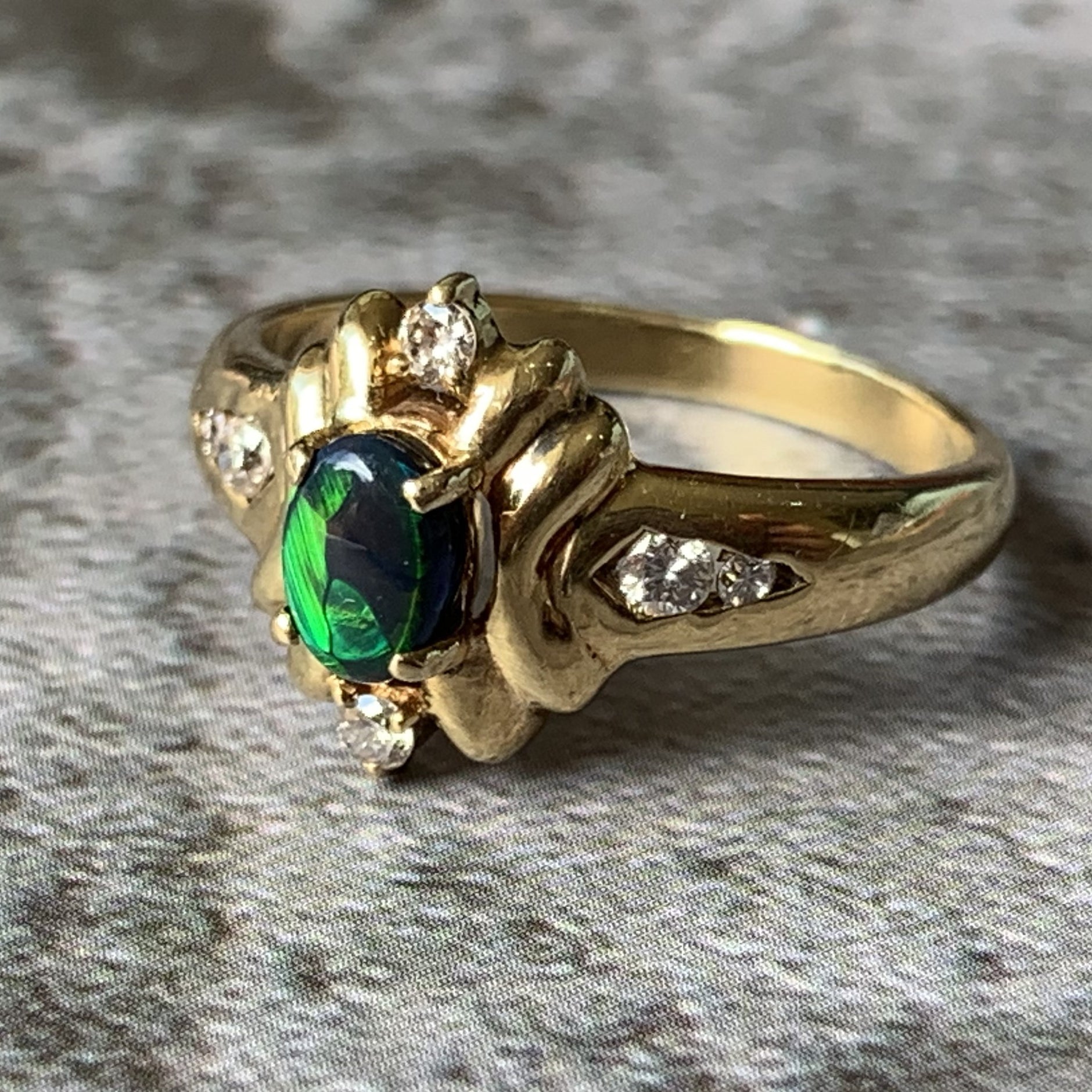 18kt Yellow Gold Black Opal and Diamond ring - Masterpiece Jewellery Opal & Gems Sydney Australia | Online Shop