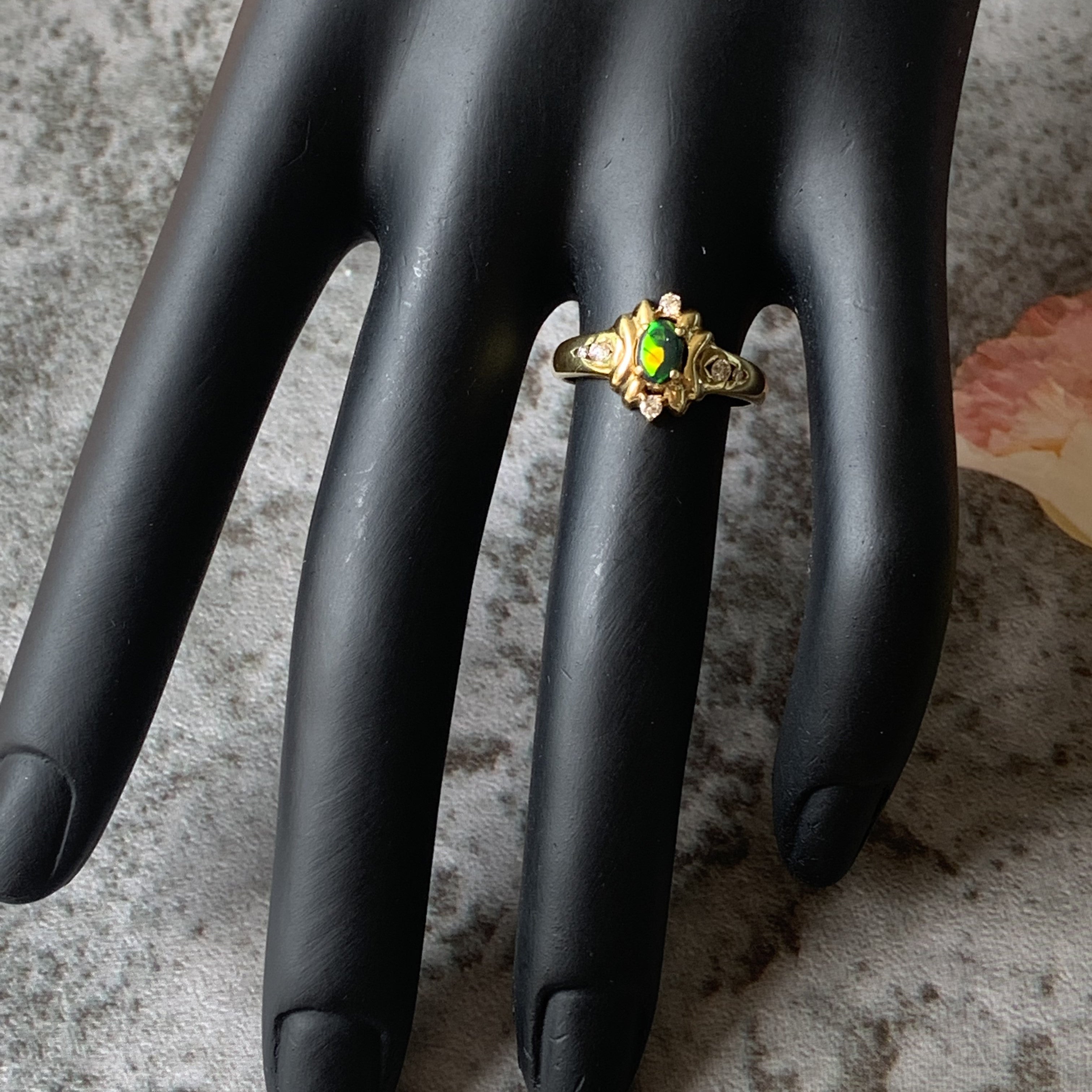 18kt Yellow Gold Black Opal and Diamond ring - Masterpiece Jewellery Opal & Gems Sydney Australia | Online Shop