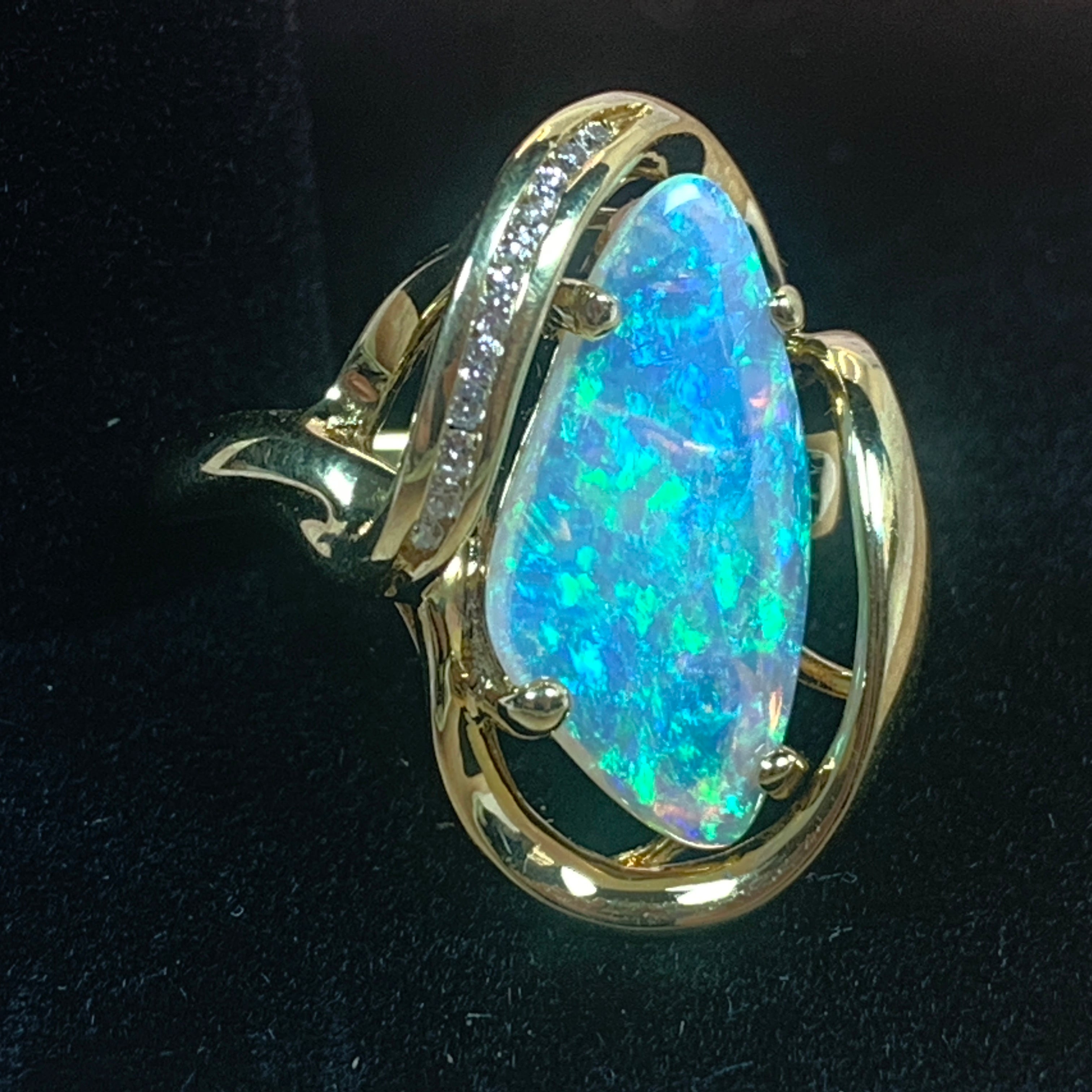 18kt Yellow Gold Crystal Opal and Diamond ring - Masterpiece Jewellery Opal & Gems Sydney Australia | Online Shop