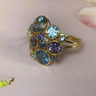 18kt Yellow Gold designer cluster ring with Tanzanite, Blue Topaz and Iolite - Masterpiece Jewellery Opal & Gems Sydney Australia | Online Shop