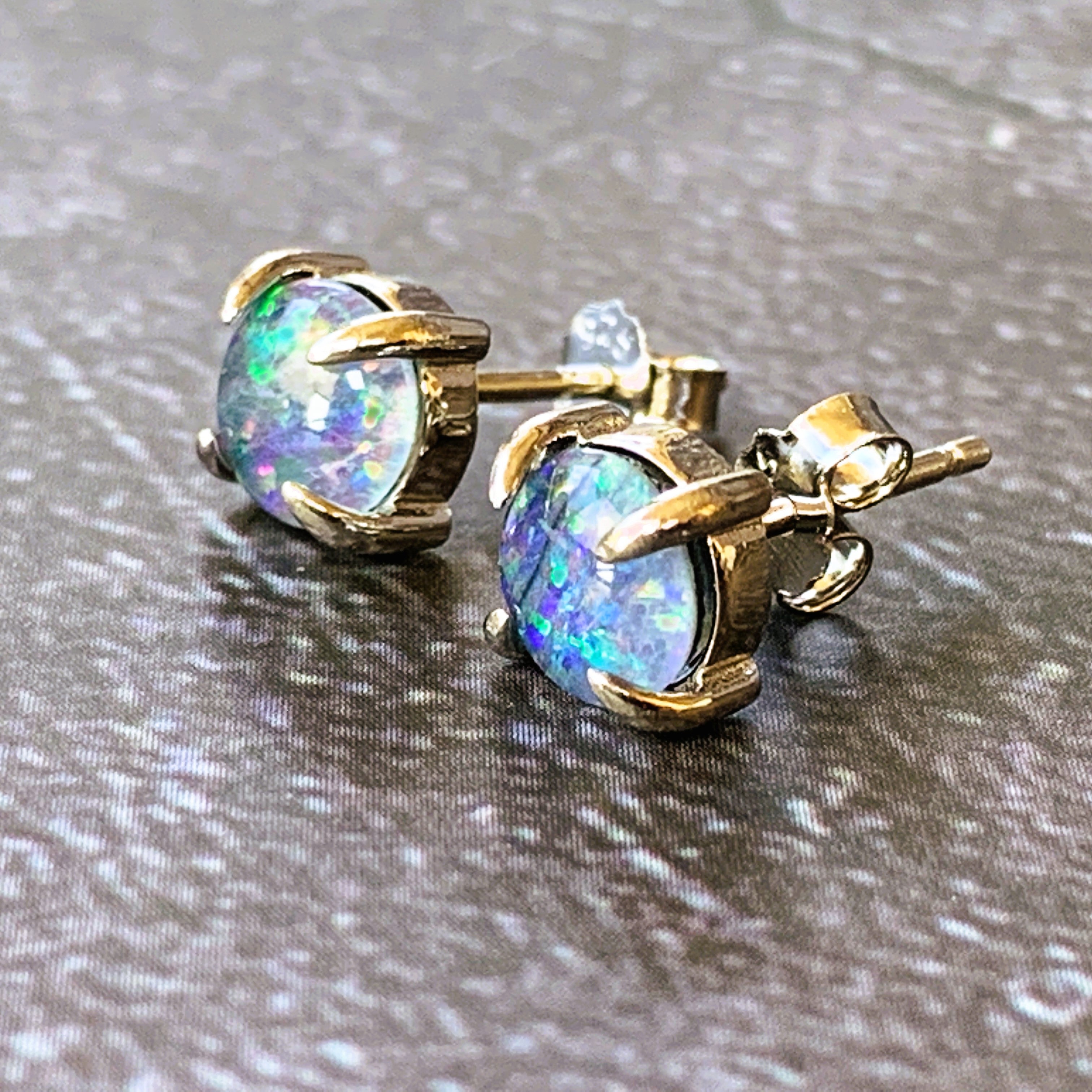 Sterling Silver 6mm Round Opal studs claw set - Masterpiece Jewellery Opal & Gems Sydney Australia | Online Shop