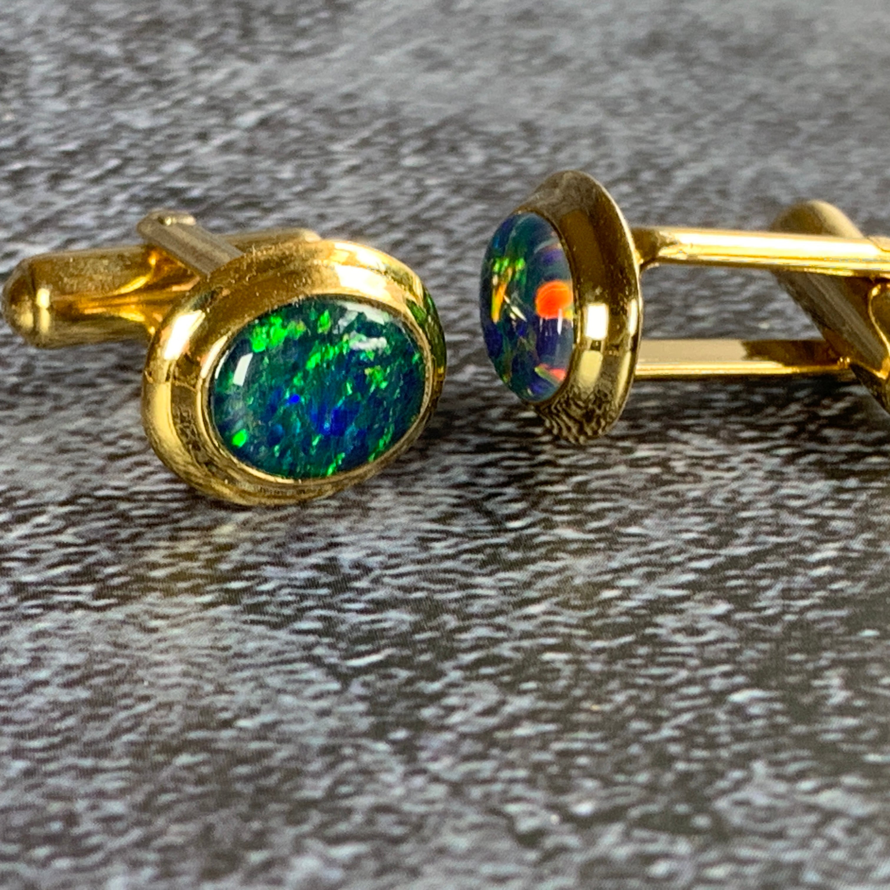 Gold Plated 10x8mm Triplet Opal cufflinks - Masterpiece Jewellery Opal & Gems Sydney Australia | Online Shop
