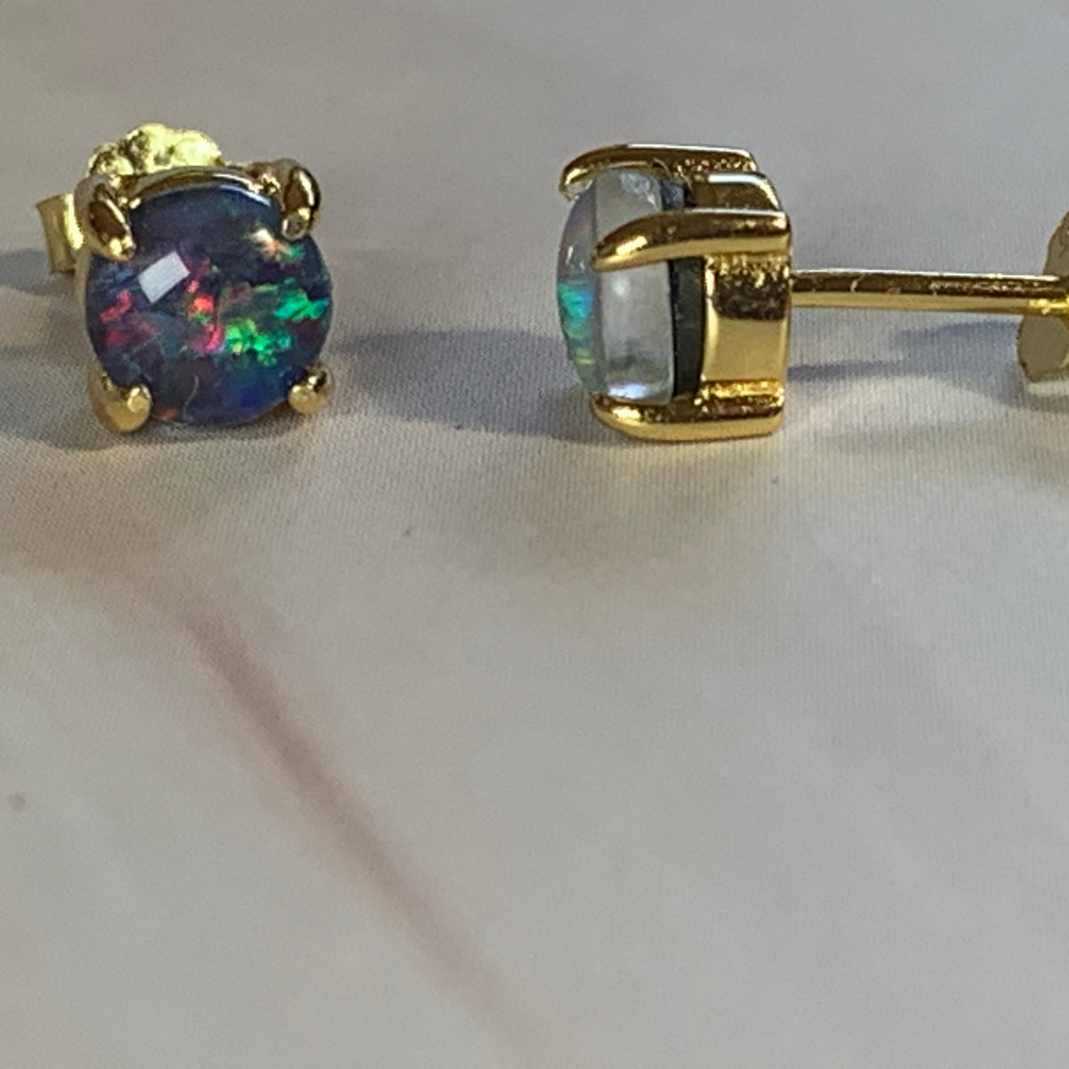 Gold Plated Sterling Silver 5mm Opal triplets claw set studs - Masterpiece Jewellery Opal & Gems Sydney Australia | Online Shop