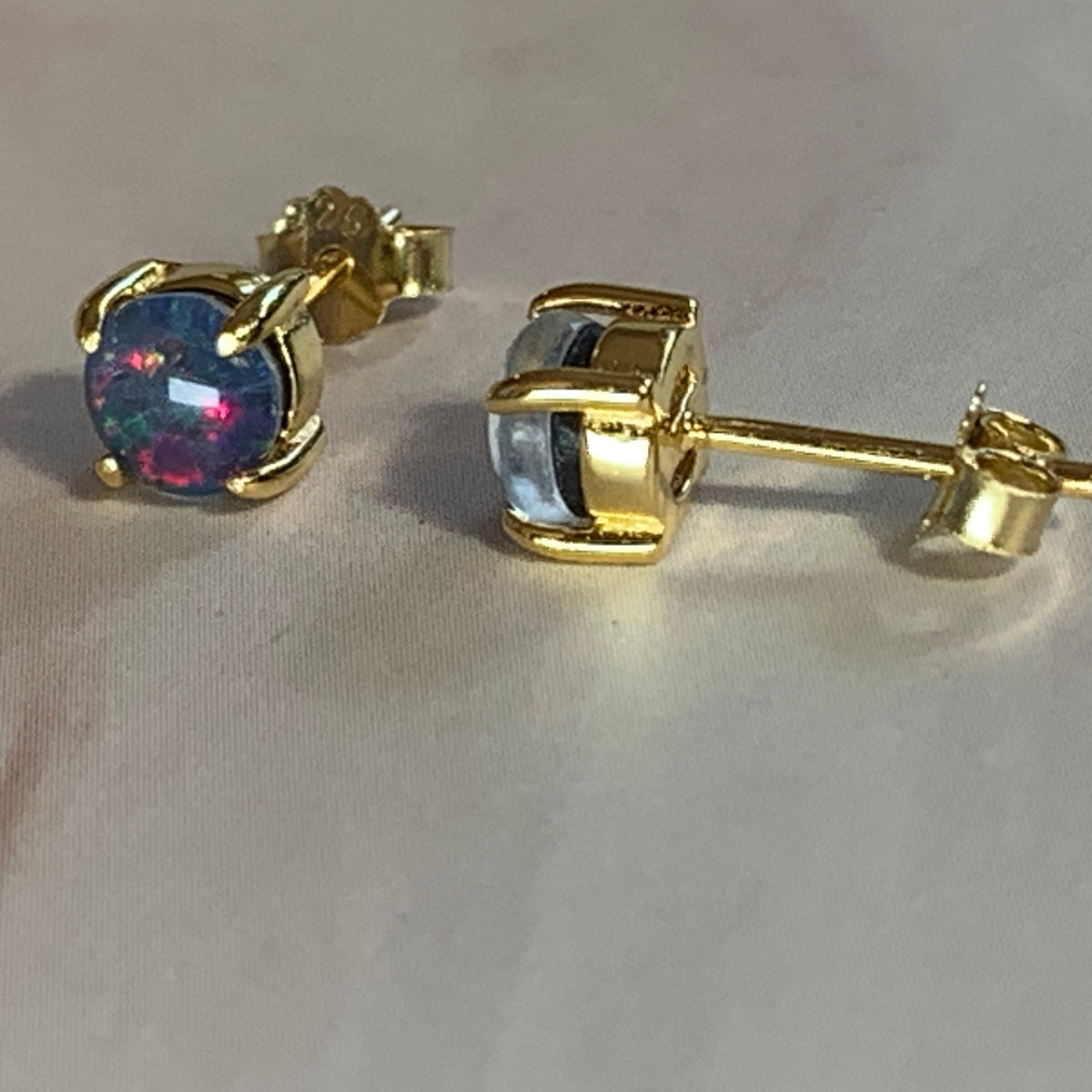 Gold Plated Sterling Silver 5mm Opal triplets claw set studs - Masterpiece Jewellery Opal & Gems Sydney Australia | Online Shop