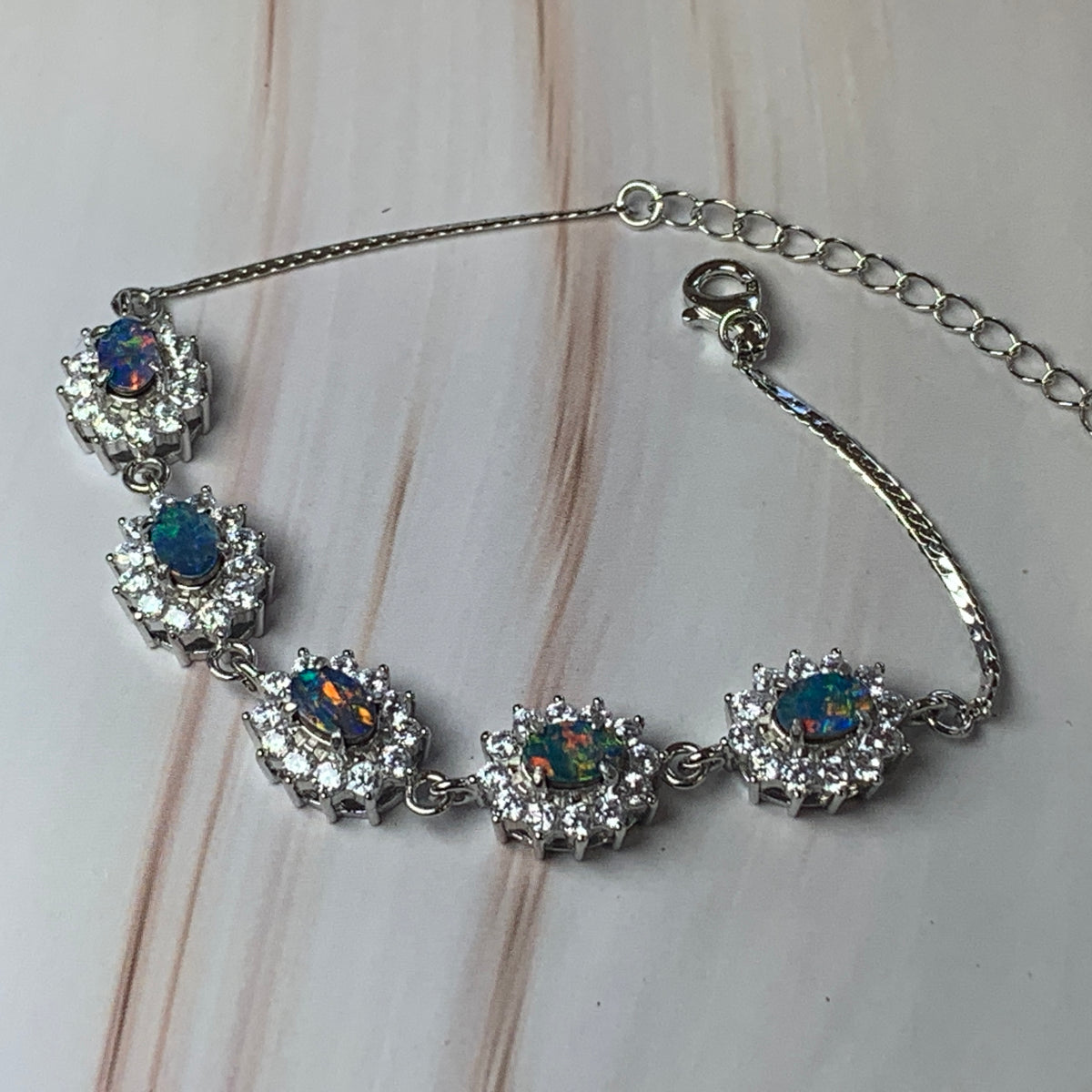 Sterling Silver Cluster design Opal doublet bracelet - Masterpiece Jewellery Opal & Gems Sydney Australia | Online Shop