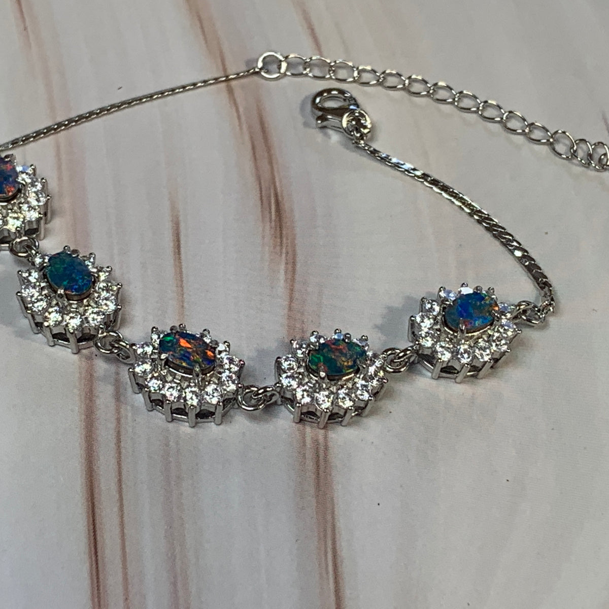 Sterling Silver Cluster design Opal doublet bracelet - Masterpiece Jewellery Opal & Gems Sydney Australia | Online Shop