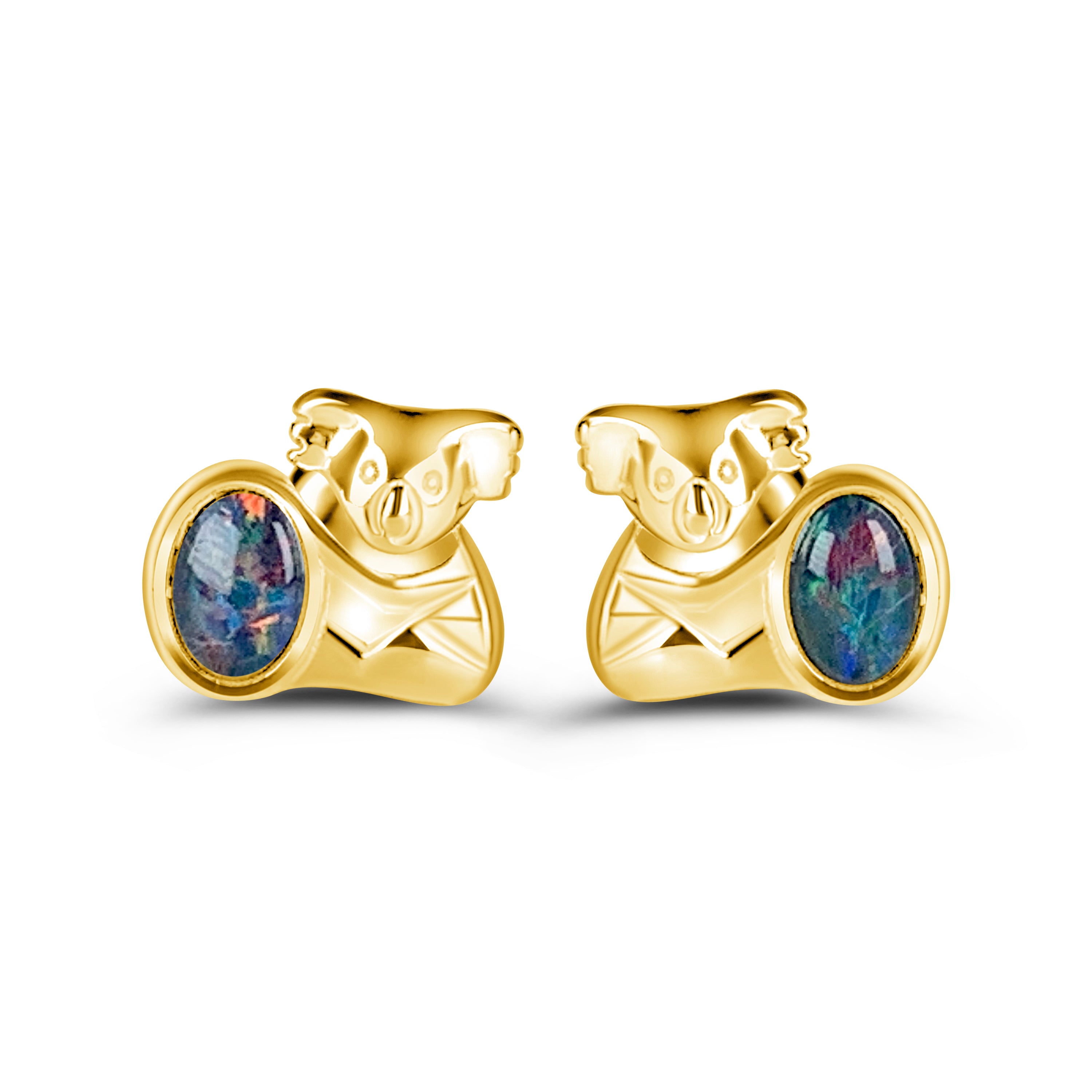 Gold plated Koala stud earrings 6x4mm Opals - Masterpiece Jewellery Opal & Gems Sydney Australia | Online Shop
