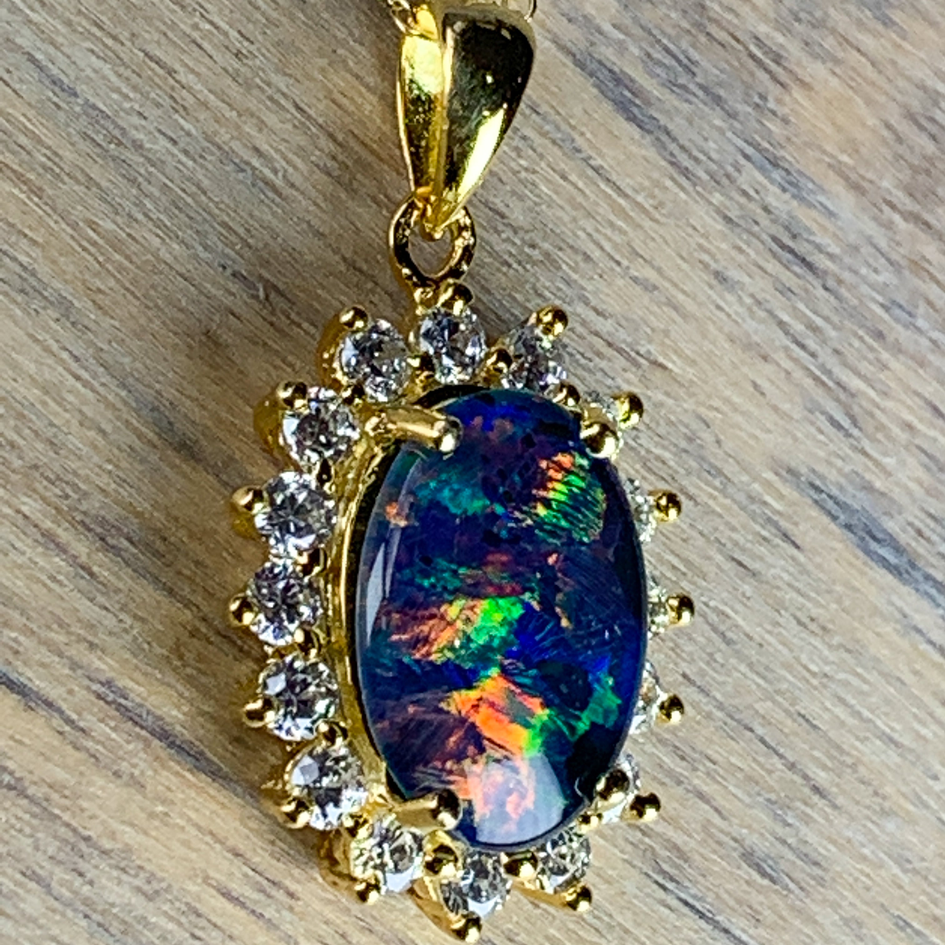 Yellow gold plated silver 14x10mm Opal triplet cluster necklace - Masterpiece Jewellery Opal & Gems Sydney Australia | Online Shop