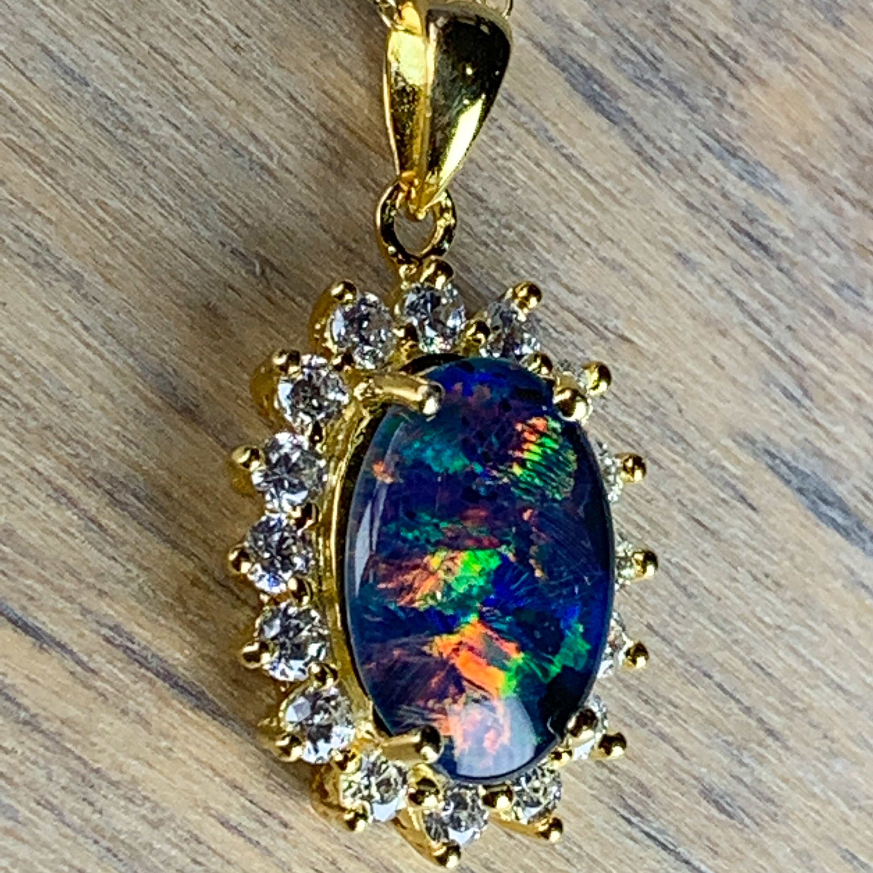 Yellow gold plated silver 14x10mm Opal triplet cluster necklace - Masterpiece Jewellery Opal & Gems Sydney Australia | Online Shop