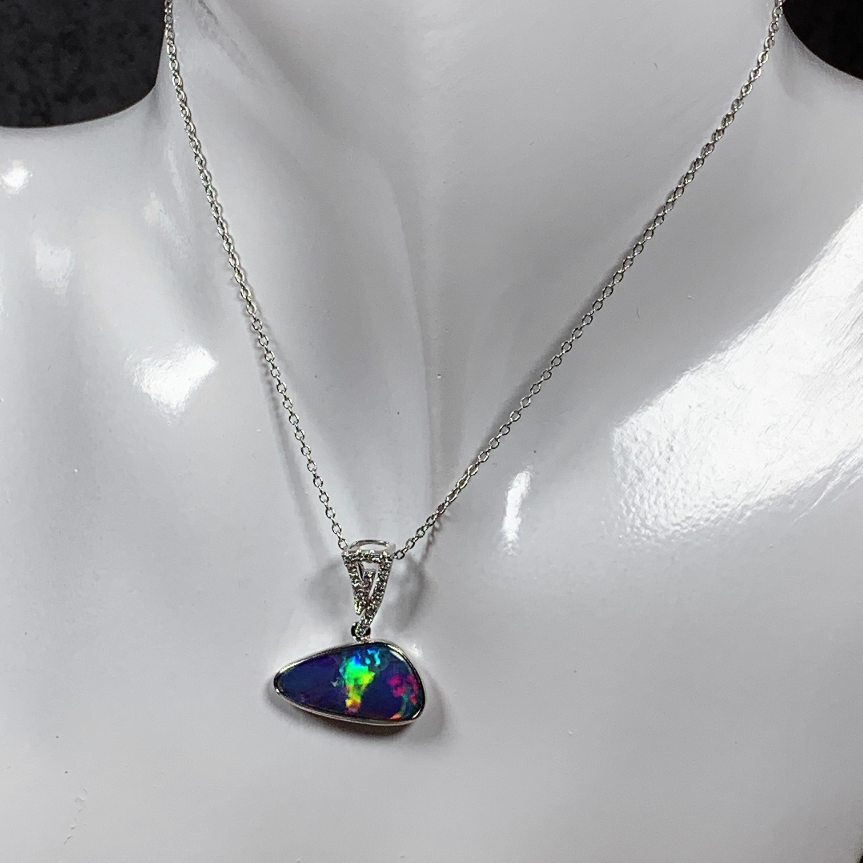 14kt White Gold Opal 3.6ct and Diamond pendant - Masterpiece Jewellery Opal & Gems Sydney Australia | Online Shop