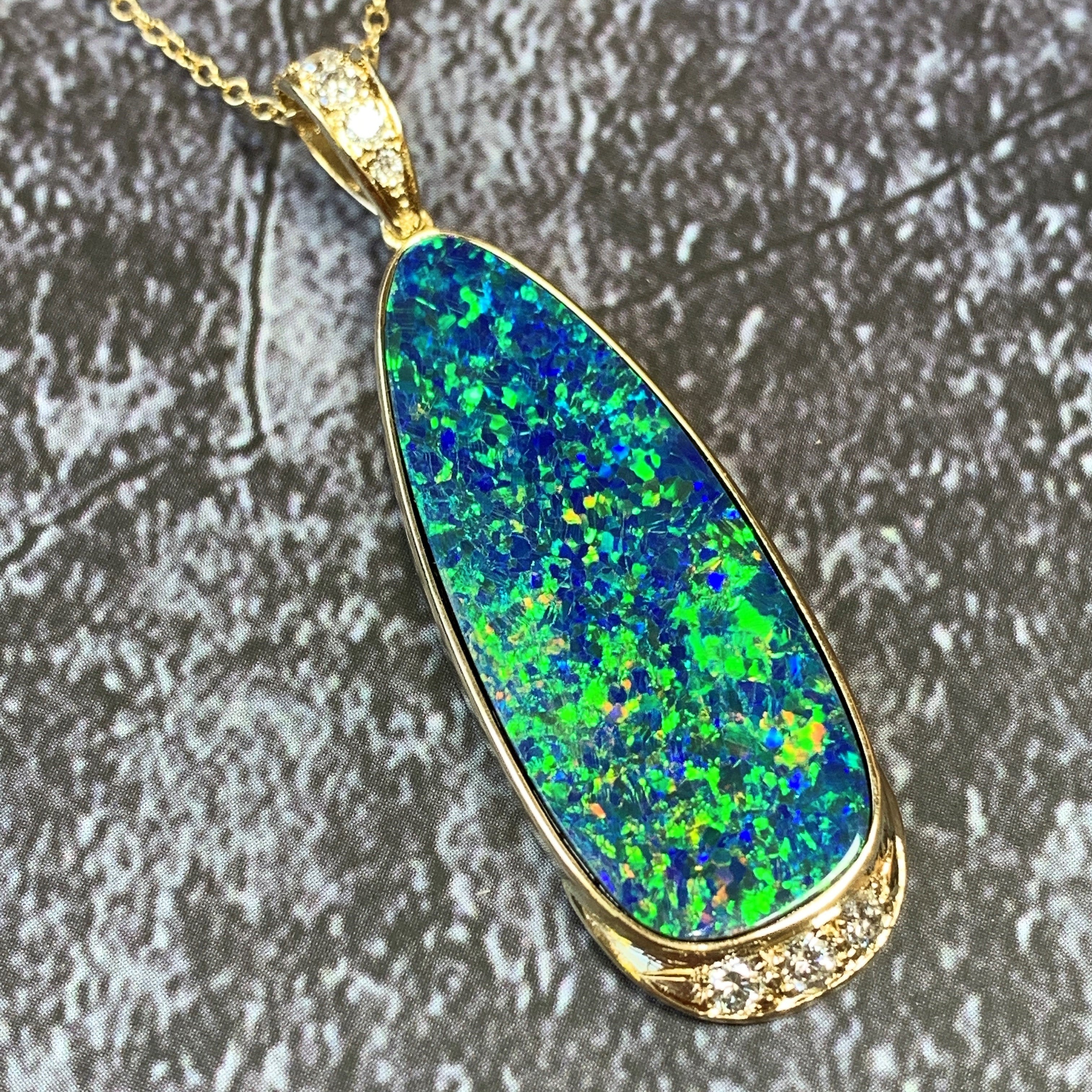 14kt Yellow Gold 12.77ct Opal doublet and Diamond pendant - Masterpiece Jewellery Opal & Gems Sydney Australia | Online Shop