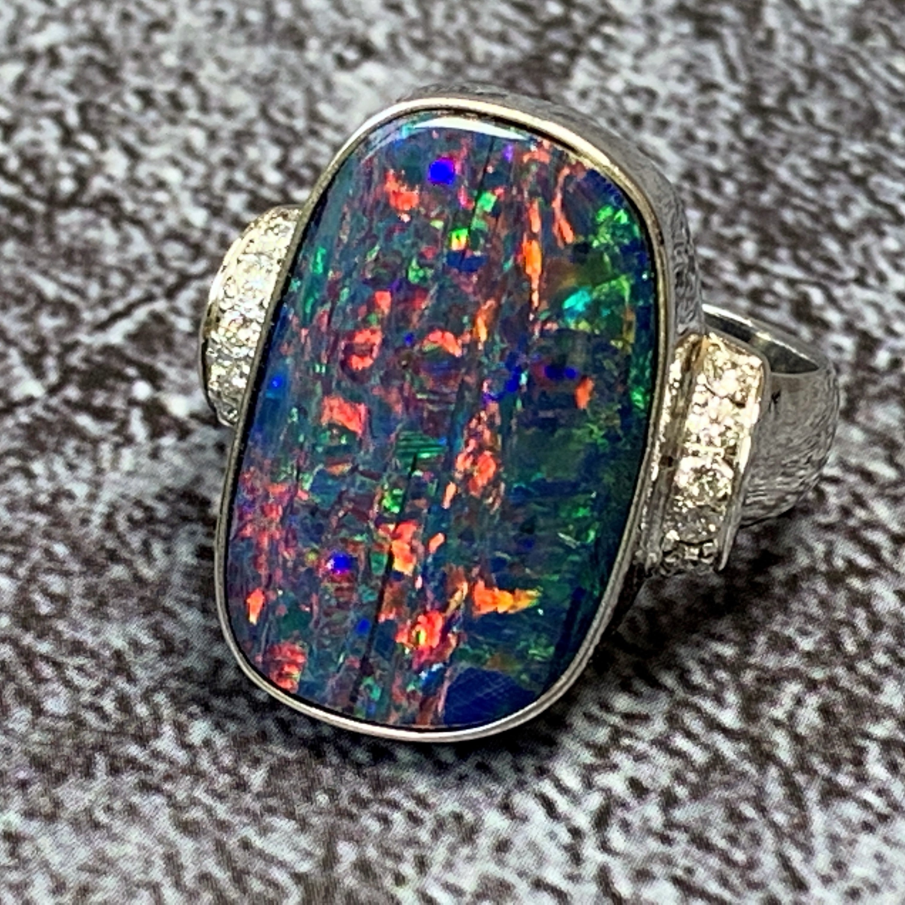 14kt White Gold Opal 9.16ct and Diamond ring - Masterpiece Jewellery Opal & Gems Sydney Australia | Online Shop