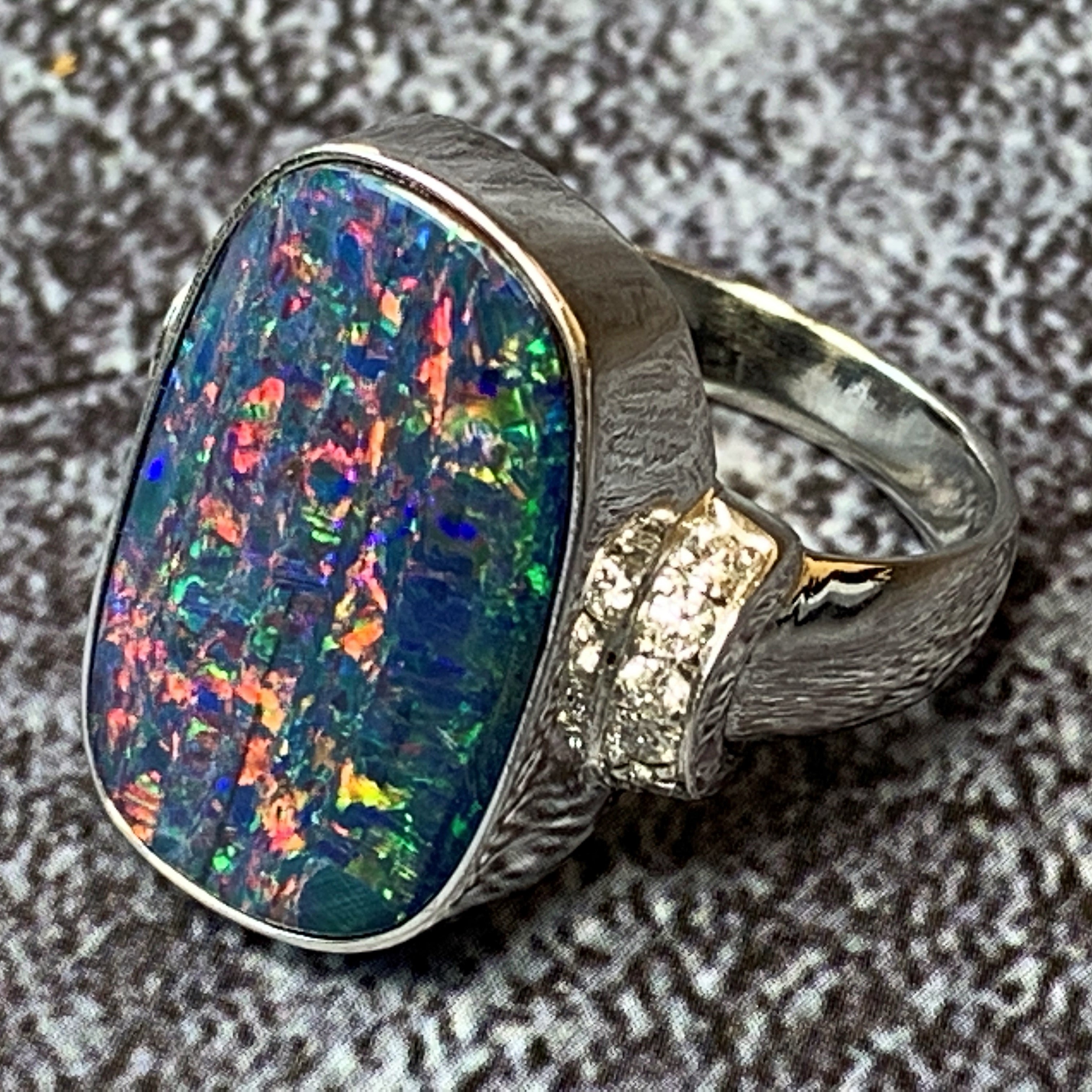 14kt White Gold Opal 9.16ct and Diamond ring - Masterpiece Jewellery Opal & Gems Sydney Australia | Online Shop