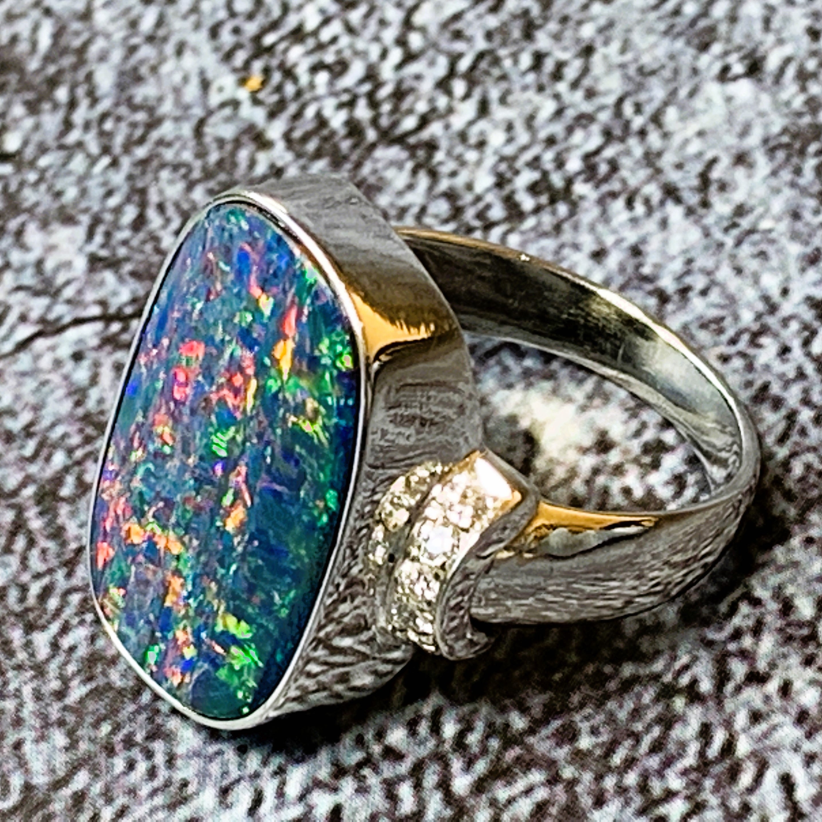 14kt White Gold Opal 9.16ct and Diamond ring - Masterpiece Jewellery Opal & Gems Sydney Australia | Online Shop