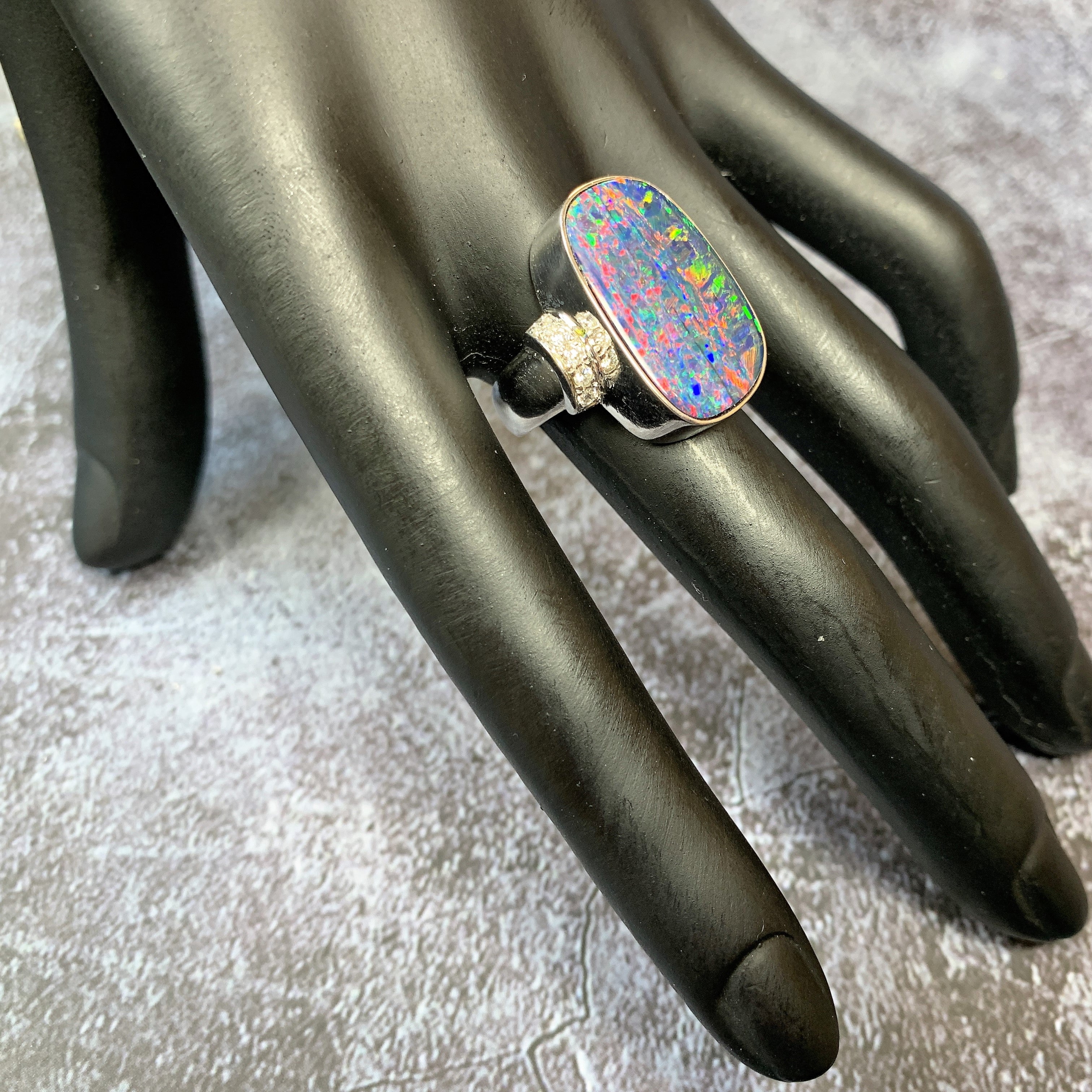 14kt White Gold Opal 9.16ct and Diamond ring - Masterpiece Jewellery Opal & Gems Sydney Australia | Online Shop