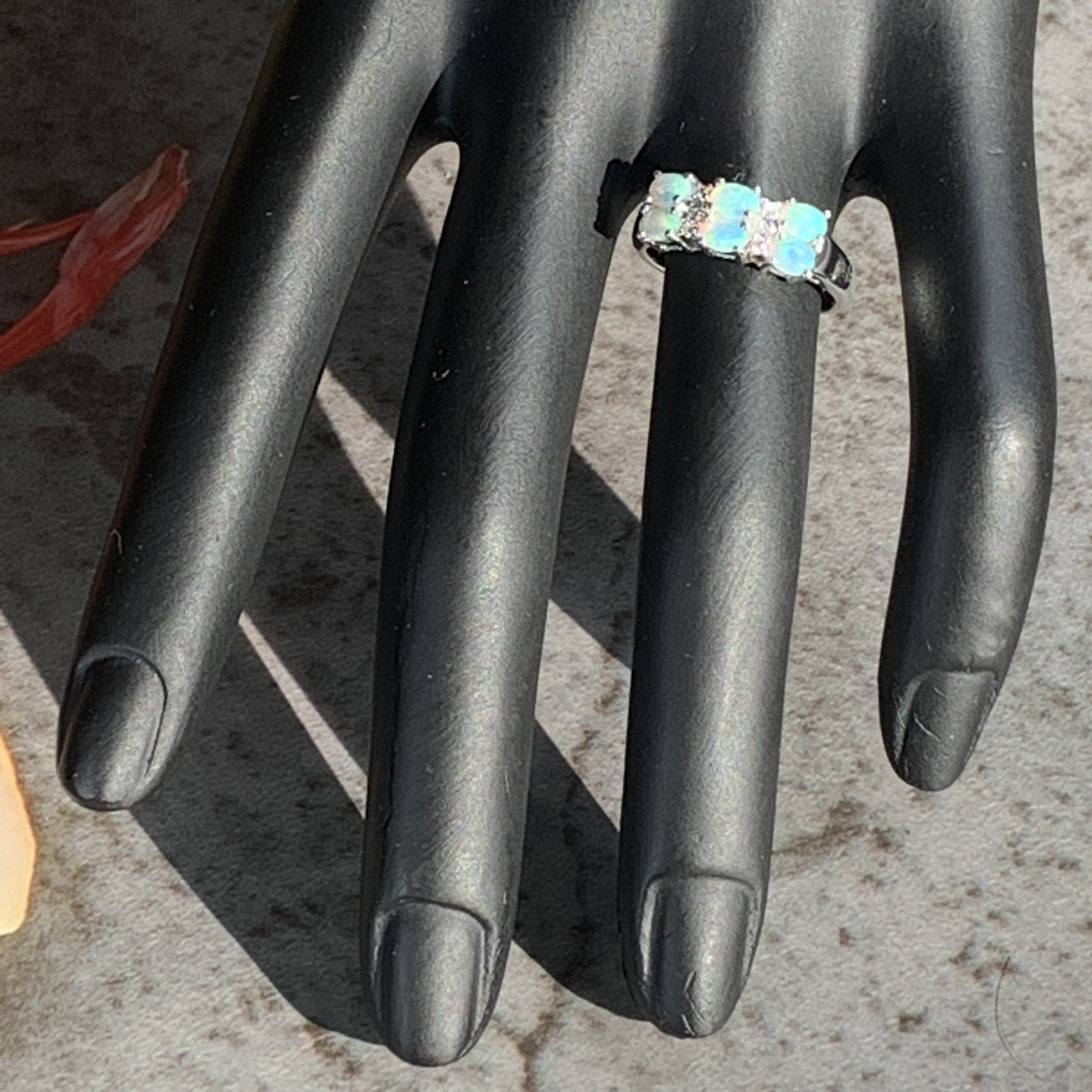 Sterling Silver Opal 4x3mm vintage design and cubic zirconia ring - Masterpiece Jewellery Opal & Gems Sydney Australia | Online Shop