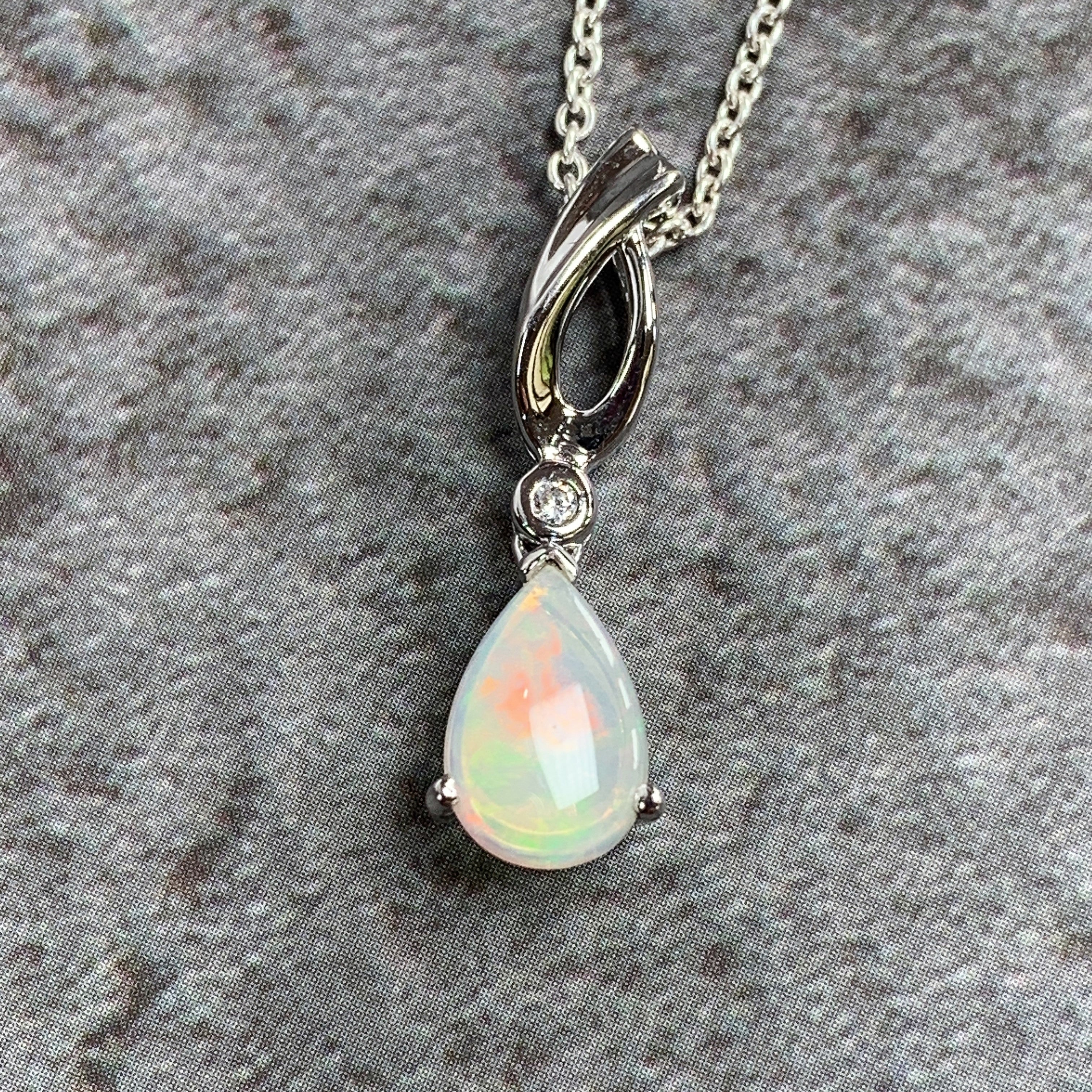 Sterling Silver Pear shape White Opal pendant - Masterpiece Jewellery Opal & Gems Sydney Australia | Online Shop