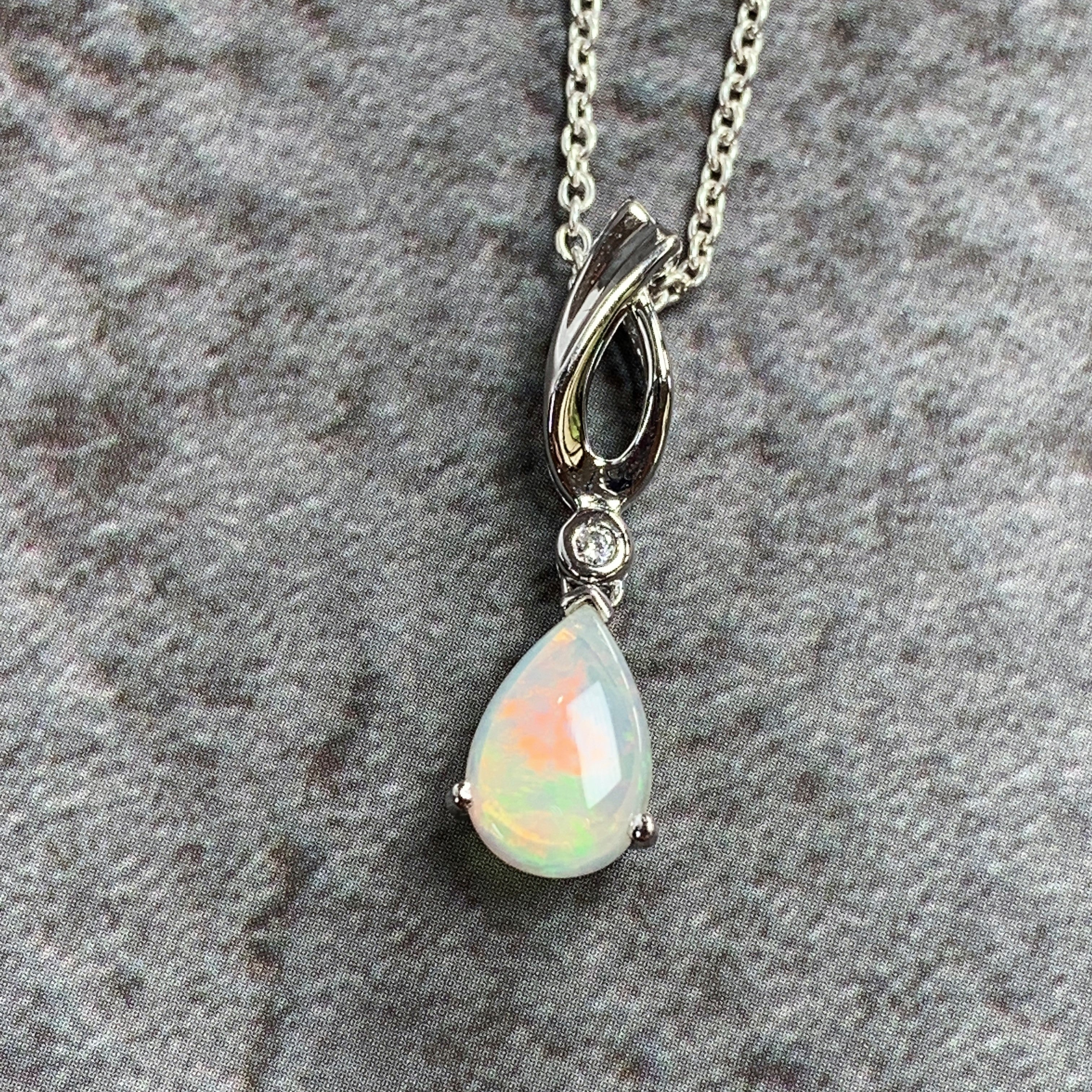 Sterling Silver Pear shape White Opal pendant - Masterpiece Jewellery Opal & Gems Sydney Australia | Online Shop