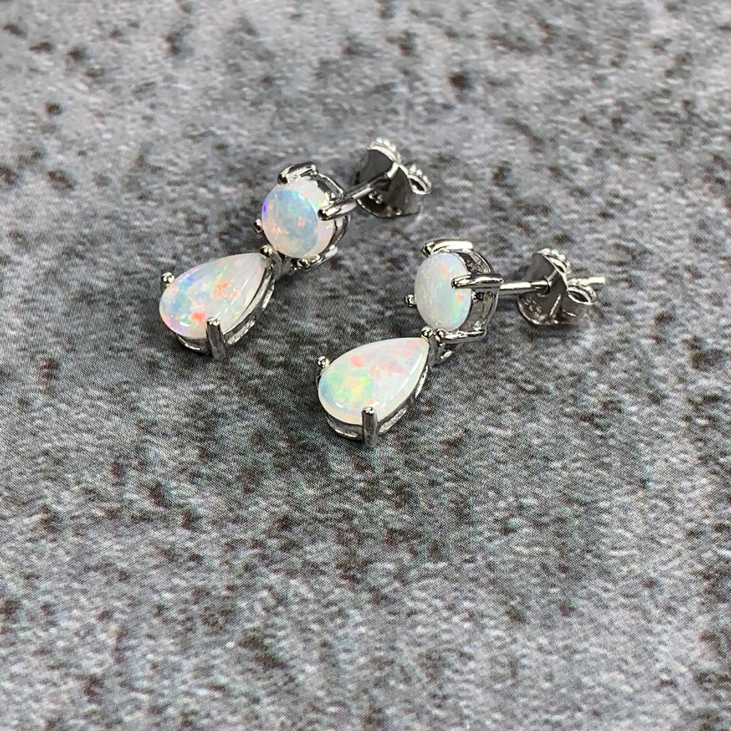 Sterling Silver double Opal dangling earrings - Masterpiece Jewellery Opal & Gems Sydney Australia | Online Shop