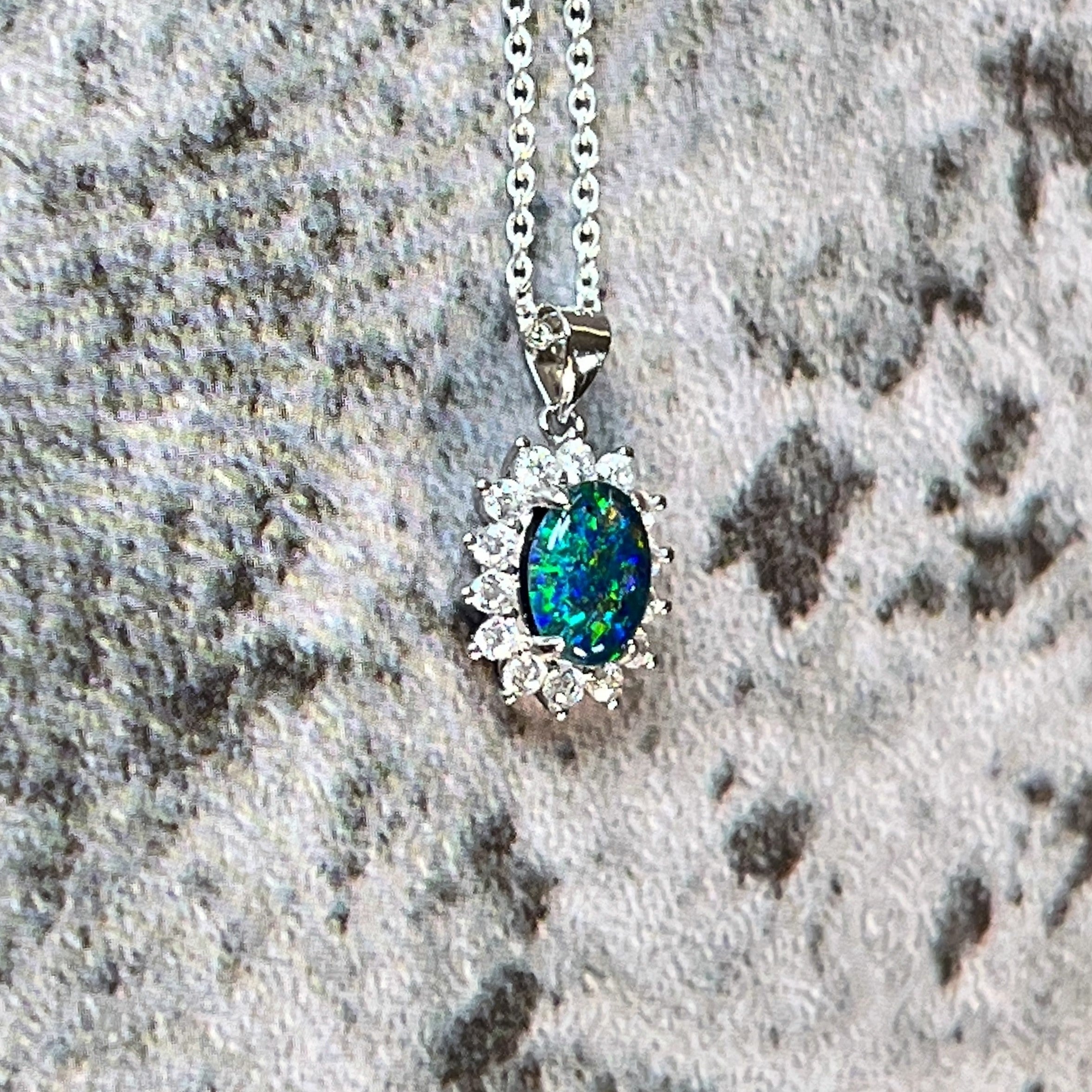 Sterling Silver Opal triplet cluster pendant - Masterpiece Jewellery Opal & Gems Sydney Australia | Online Shop