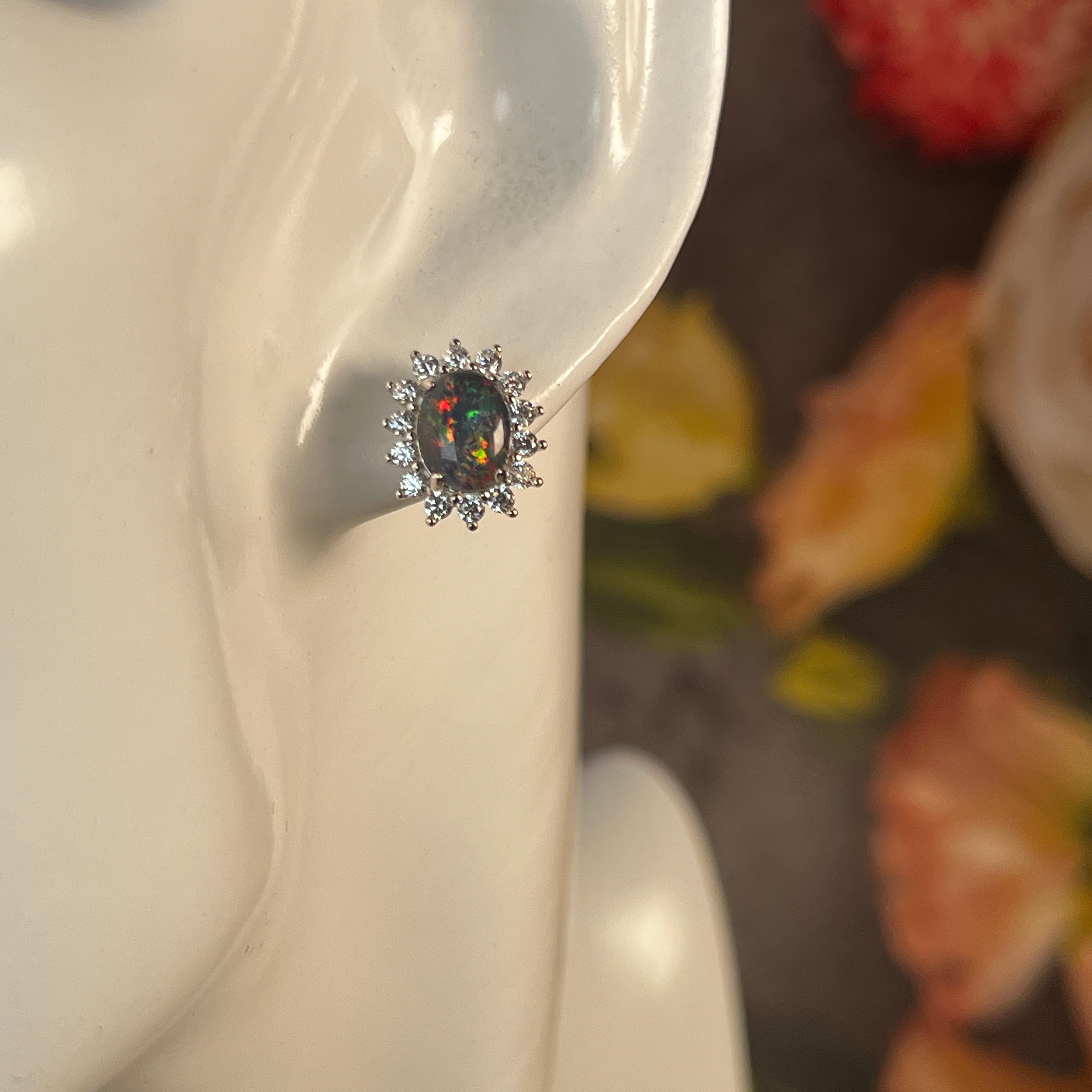 Sterling Silver Opal triplet cluster earrings - Masterpiece Jewellery Opal & Gems Sydney Australia | Online Shop