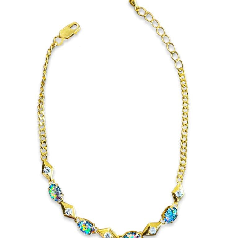 Sterling Silver Gold plated Opal triplet and crystal bracelet - Masterpiece Jewellery Opal & Gems Sydney Australia | Online Shop