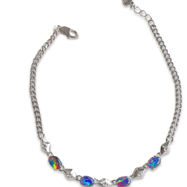 Sterling Silver Opal triplet and crystal bracelet - Masterpiece Jewellery Opal & Gems Sydney Australia | Online Shop