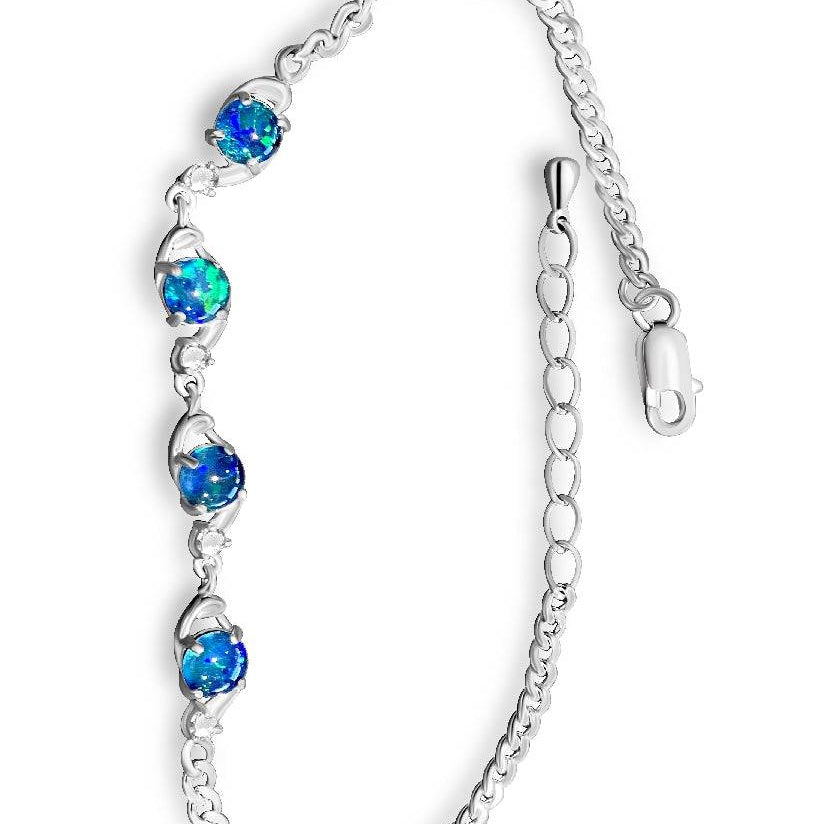 Sterling Silver Opal triplet and crystal bracelet - Masterpiece Jewellery Opal & Gems Sydney Australia | Online Shop