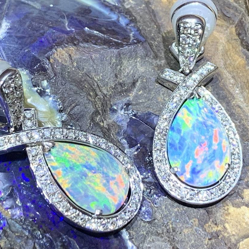 18kt White Gold Opal and Diamond earrings - Masterpiece Jewellery Opal & Gems Sydney Australia | Online Shop