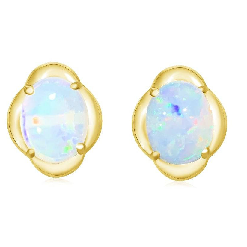 Gold Plated Sterling Silver 9x7mm White Opal earrings - Masterpiece Jewellery Opal & Gems Sydney Australia | Online Shop