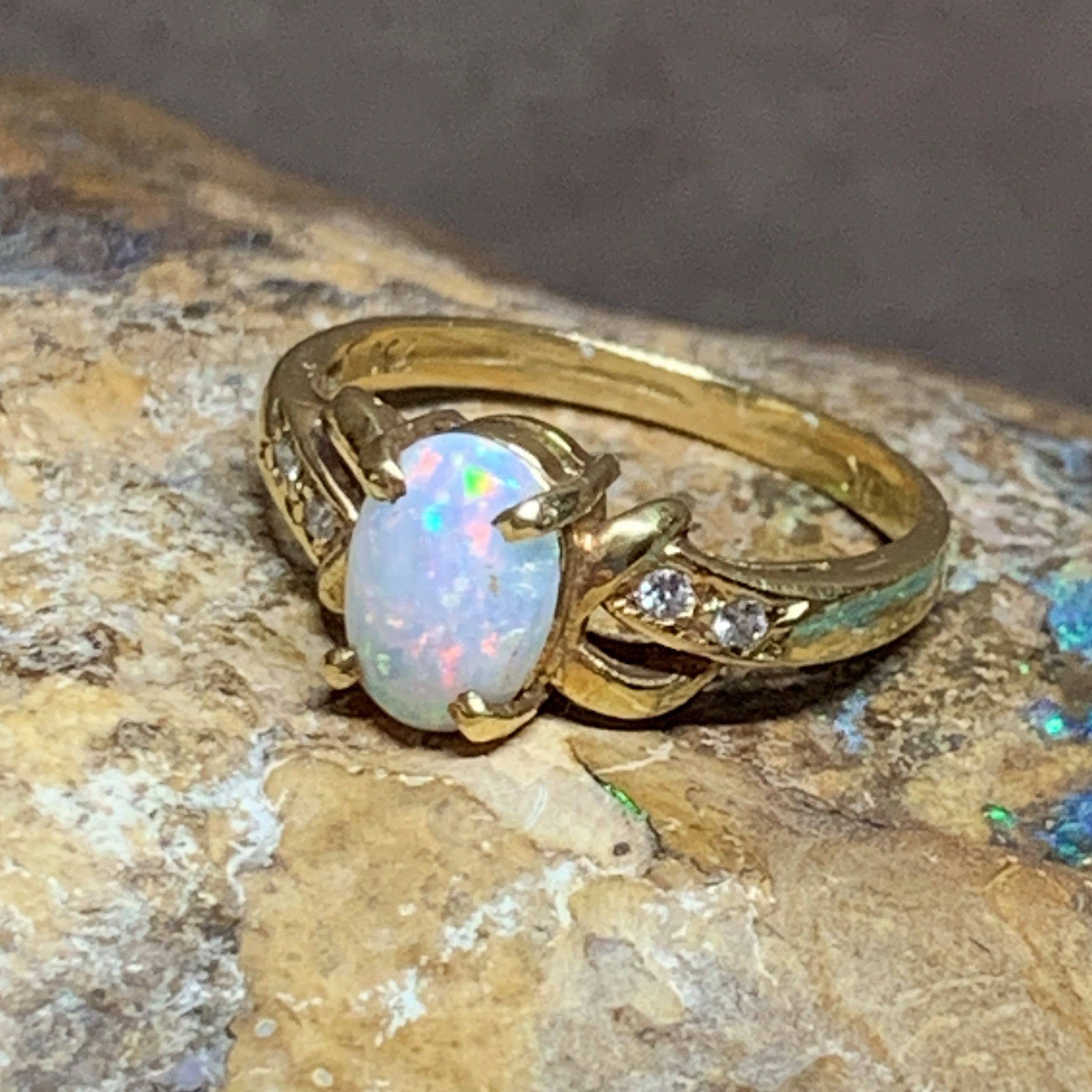18kt Yellow Gold White Opal and Diamond ring - Masterpiece Jewellery Opal & Gems Sydney Australia | Online Shop