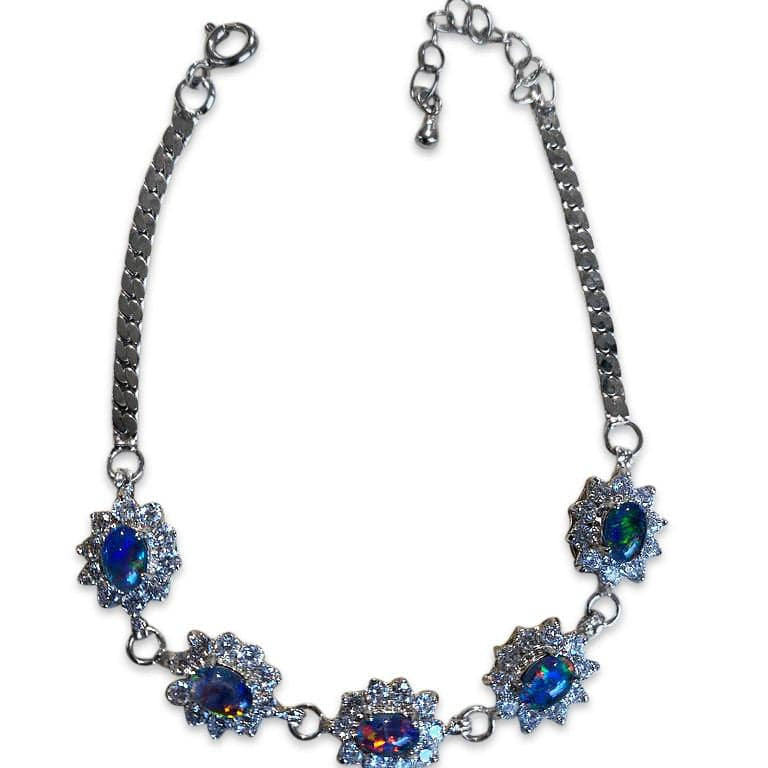 Australian Triplet Opals surrounded by cubic zirconia bracelet set in Sterling Sliver - Masterpiece Jewellery Opal & Gems Sydney Australia | Online Shop
